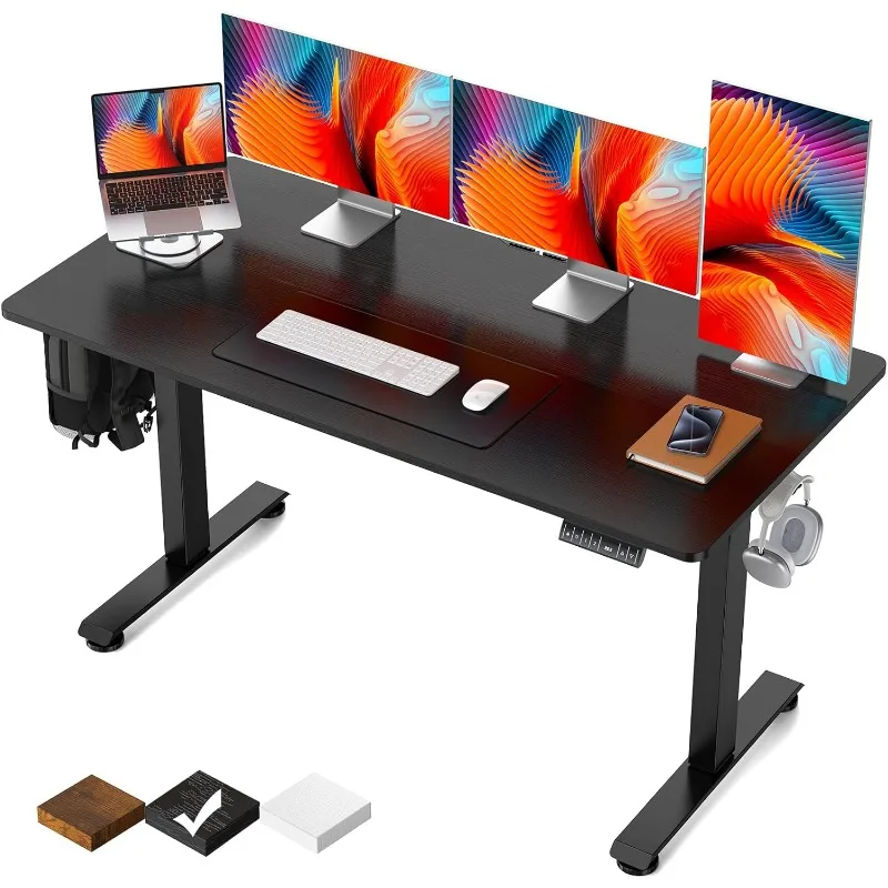 

55 Inch Electric Standing Desk, Height Adjustable Sit Stand Up, Wood Desktop, Gaming Writing Study Bedroom Rising Desks, Black