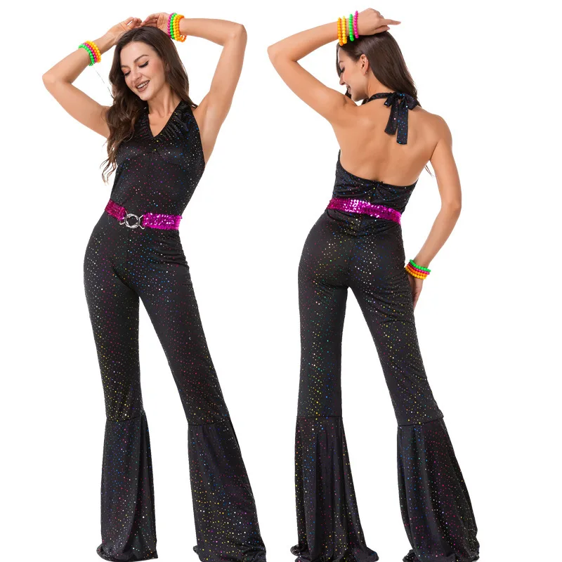 Kostiumy retro na Halloween dla dorosłych par, stroje disco hip hop dla piosenkarzy, taniec, lata 80., vintage, na występy