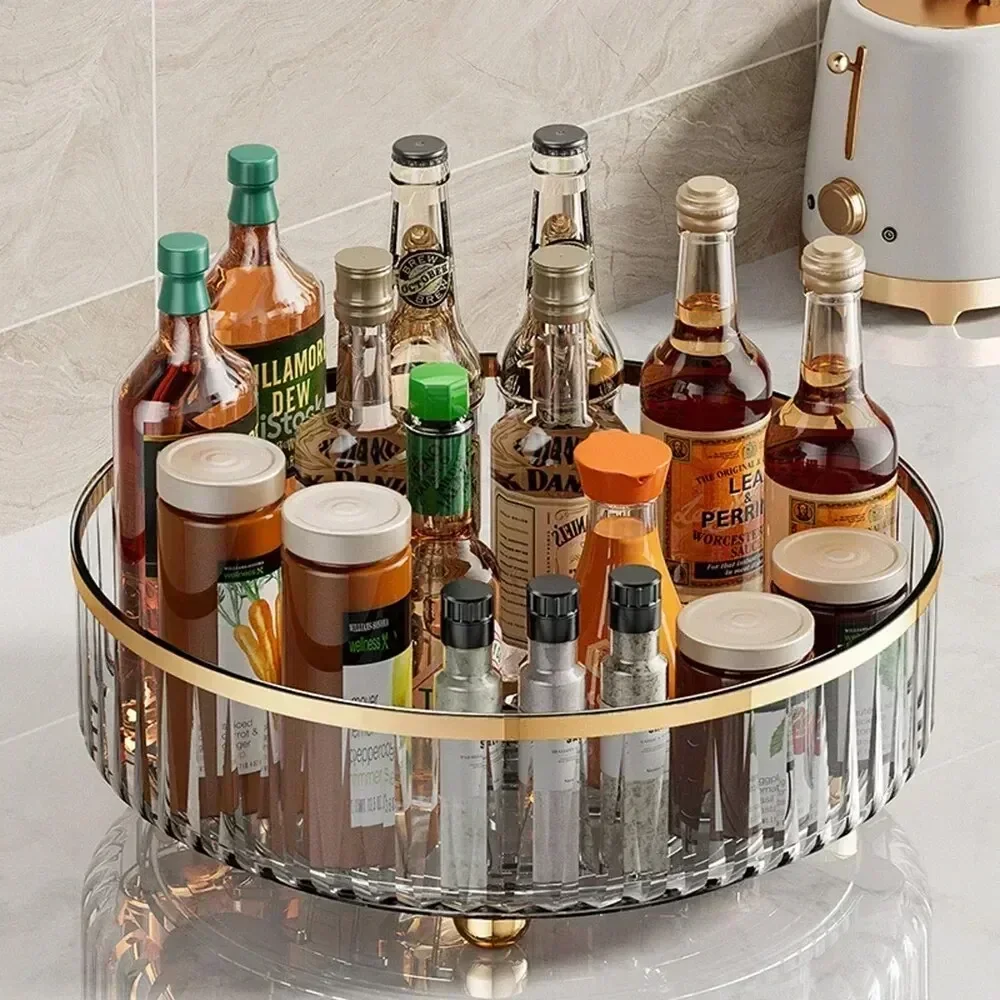 Rotating Tray Spice Rack Pantry Cabinet Turntable Base Storage Bin Kitchen Organizer For Seasoning Cosmetic Storage Box Gift