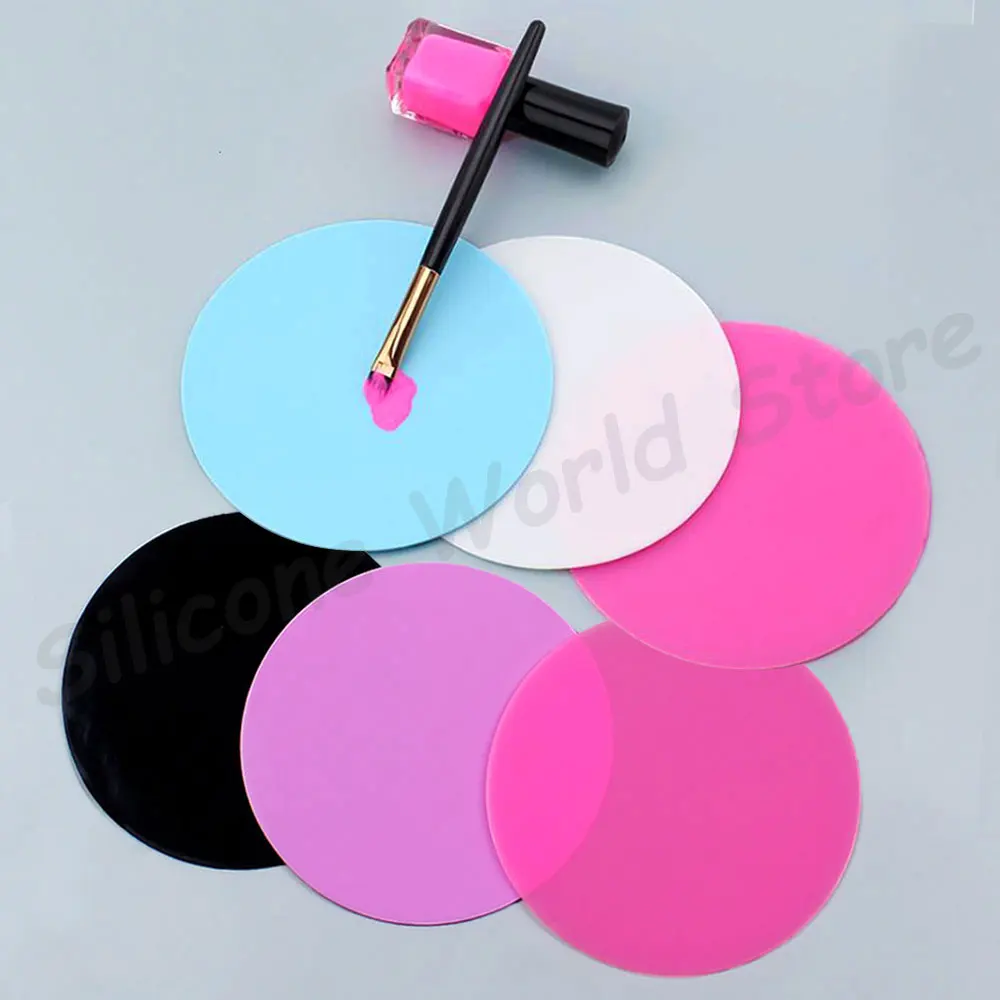 Silicone World Silicone Paint Palette Mat Round Washable Nail Art Stamping Pad DIY Painted Nail Polish Glue Color Palette Tools