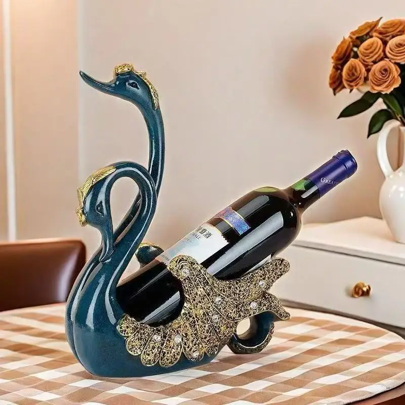 European Style Red Wine Rack Made Of Resin Material Crafted By Horses Swans Light Luxury Wine Rack and Elegant Wine Cabinet