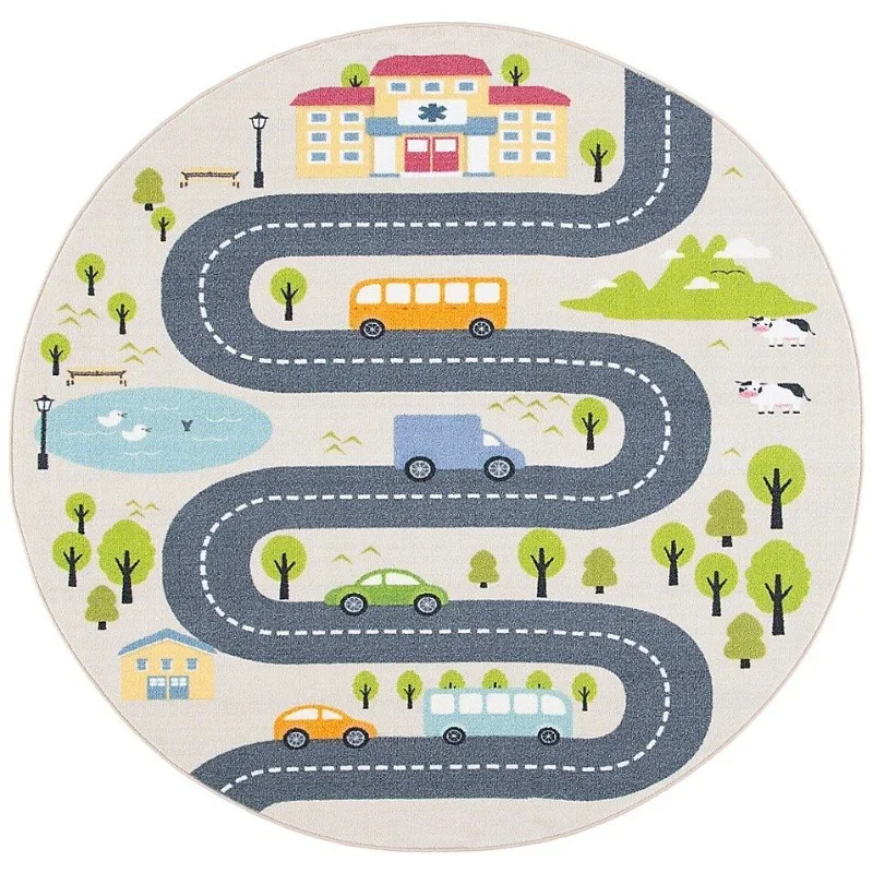 Round Track Mat 3D Spiral Racing Circuit Printed Circular Carpet Compass Rose Star Core for Apartment Playroom Sofa Floor