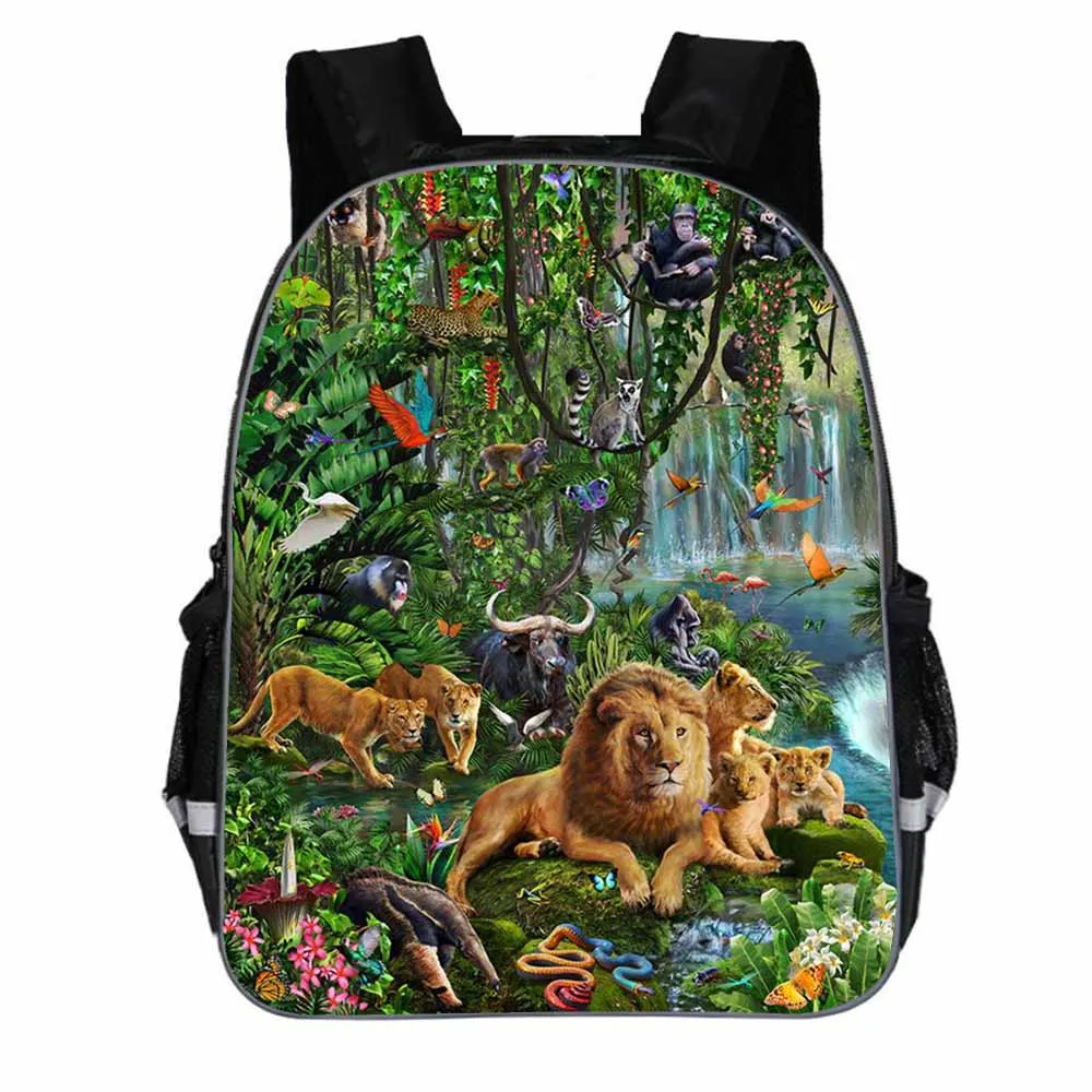 Animal world mochila escolar para niños, niñas, niños, bolsa para hombres, estudiantes