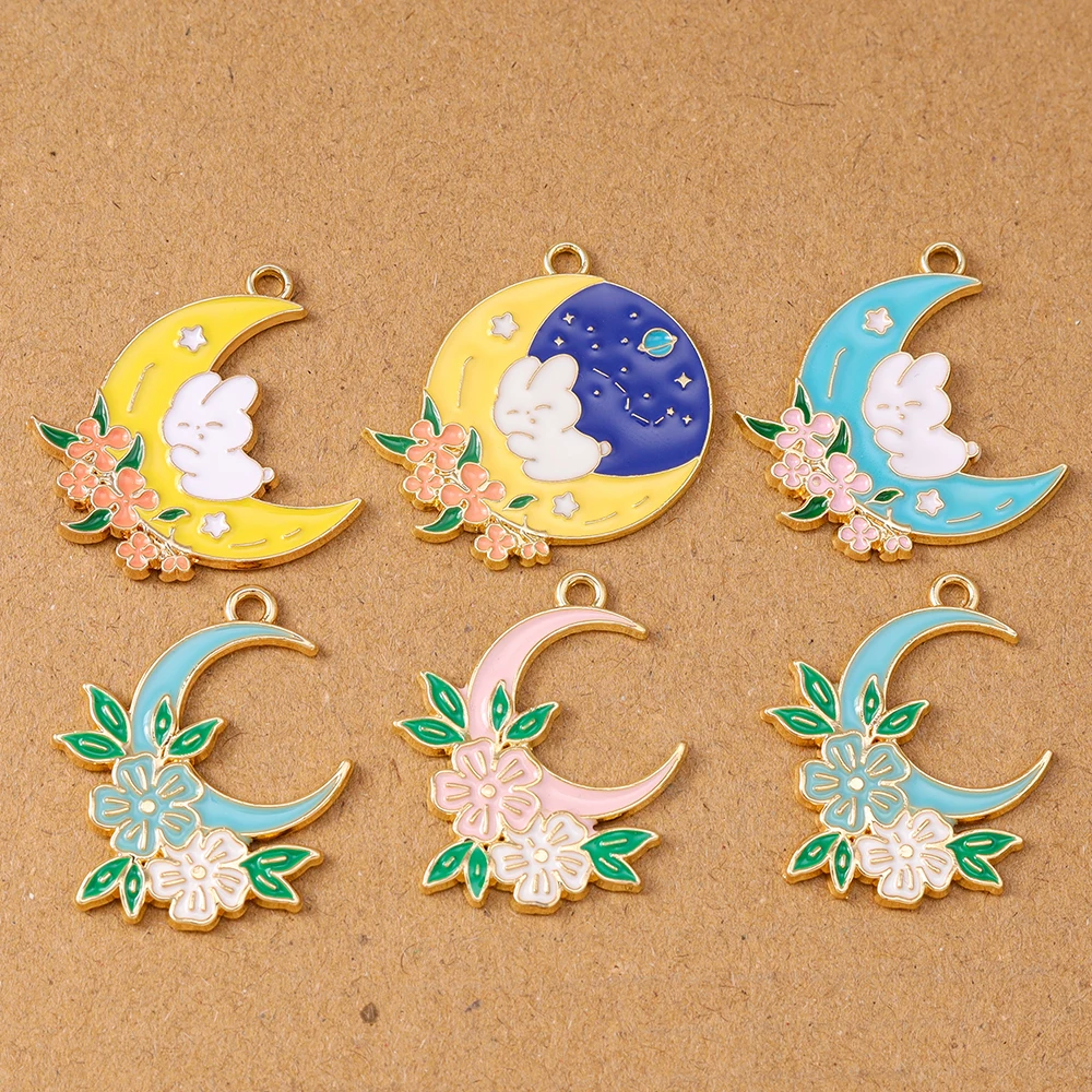 

10pcs Enamel Moon Charms Flower Pendants for Jewelry Making Earrings Necklace Bracelet DIY Accessories Supplies