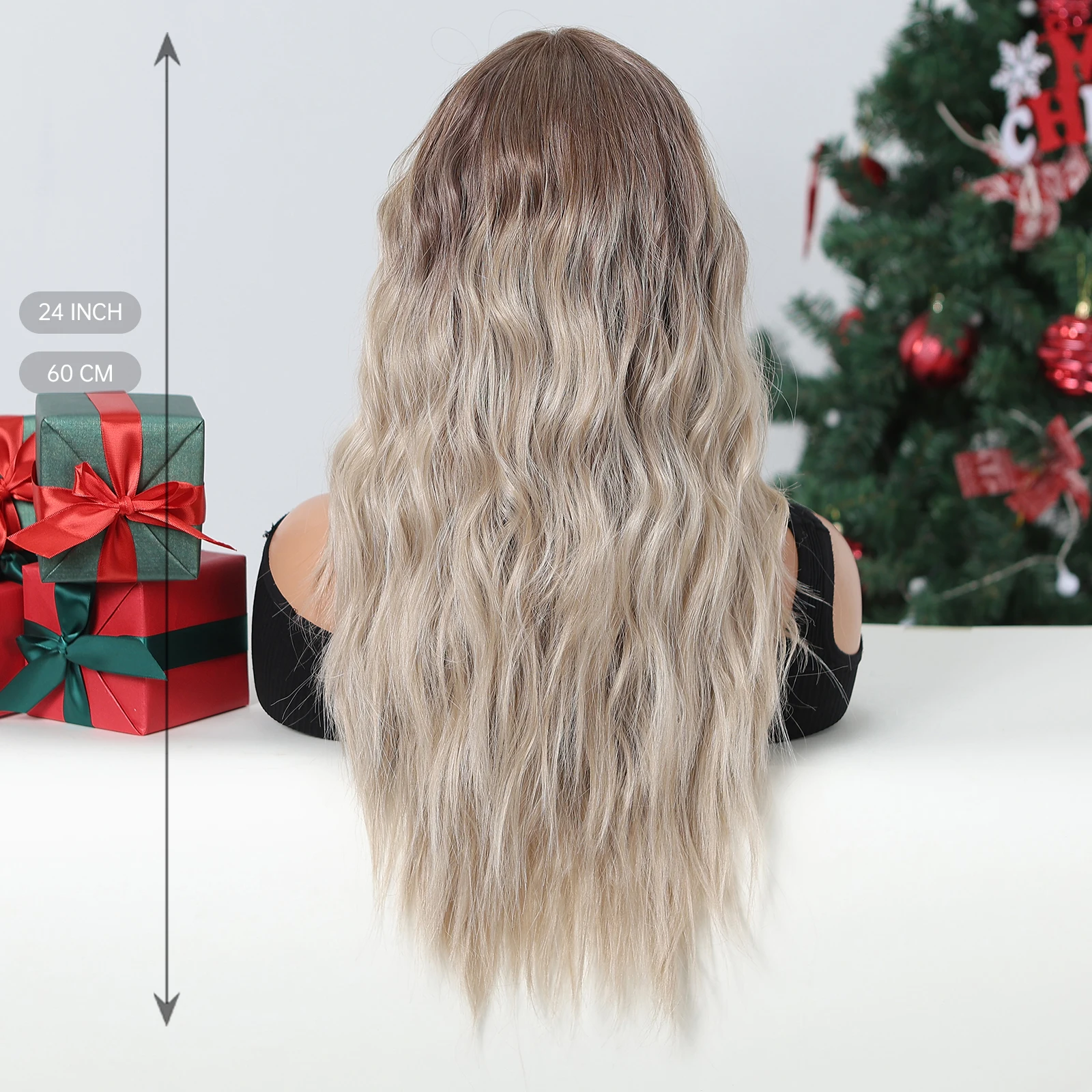 Lace Front Synthetic Wigs 13x1Lace Wig Long Water Wave Black Gray Blonde Ombre Wig Transparent Lace Wig for Women Christmas Use