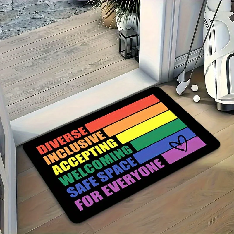 Rainbow Block Letter Non-Slip Doormat - Inclusive 