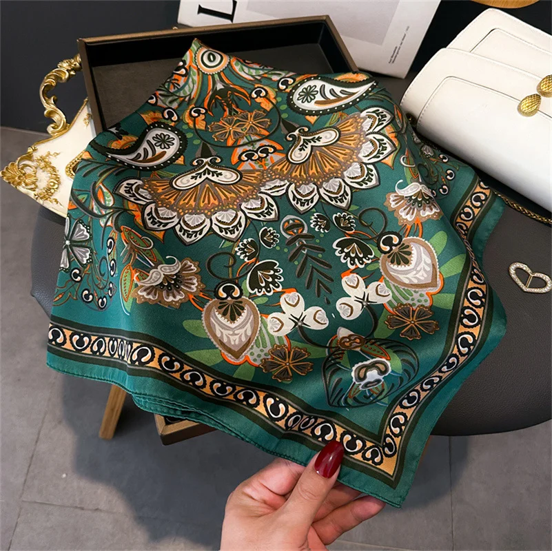 Paisley Print New Fashion Luxury Brand Silk Square Scarf Women Satin Shawls Neckerchief Casual Scarves Bandana Hair Hjiab