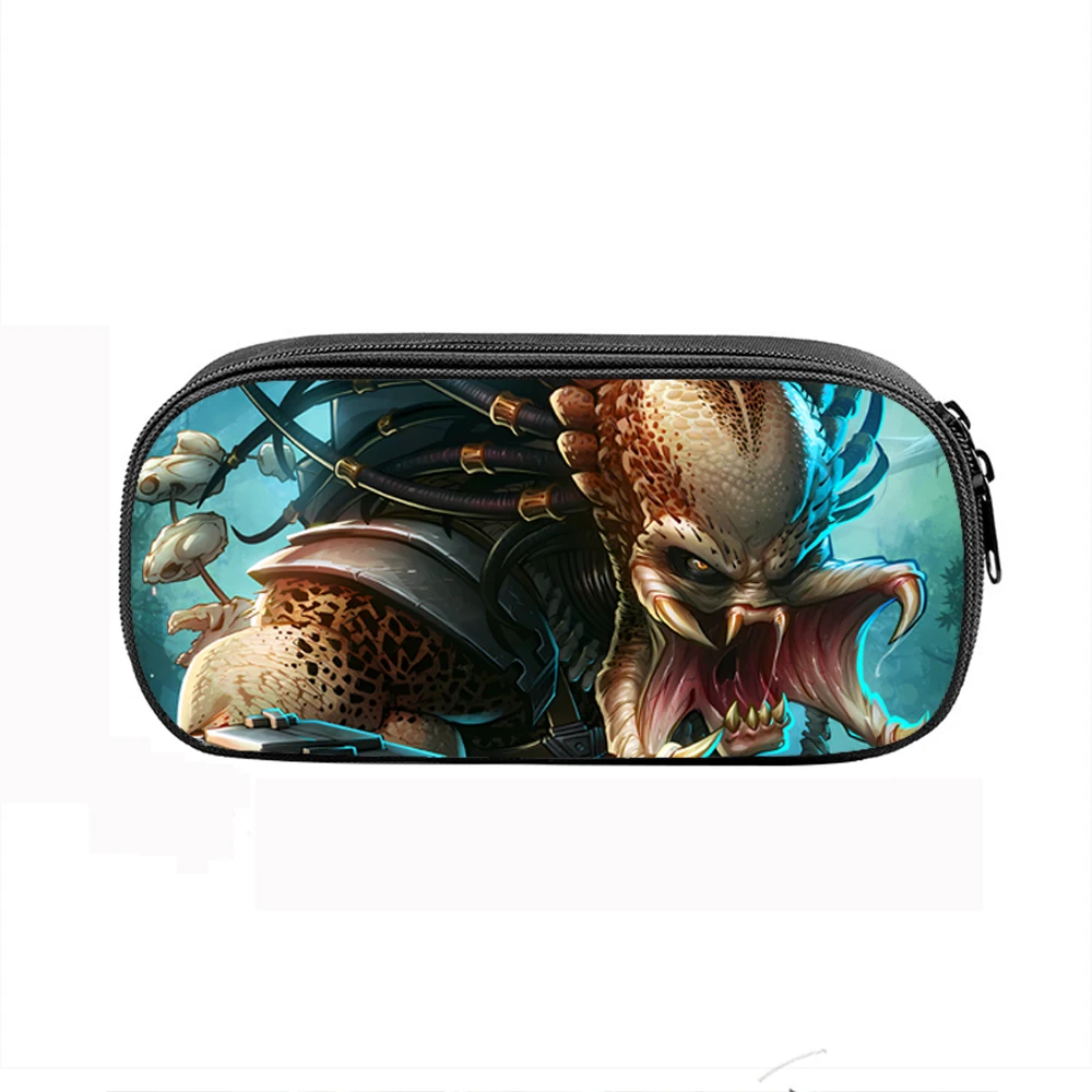 4PCS Set 3D Aliens vs Predator Print School Backpack ,Shoulder Bags ,Pencil Case for Grade 1-3,Large Prints School Bags for Boy