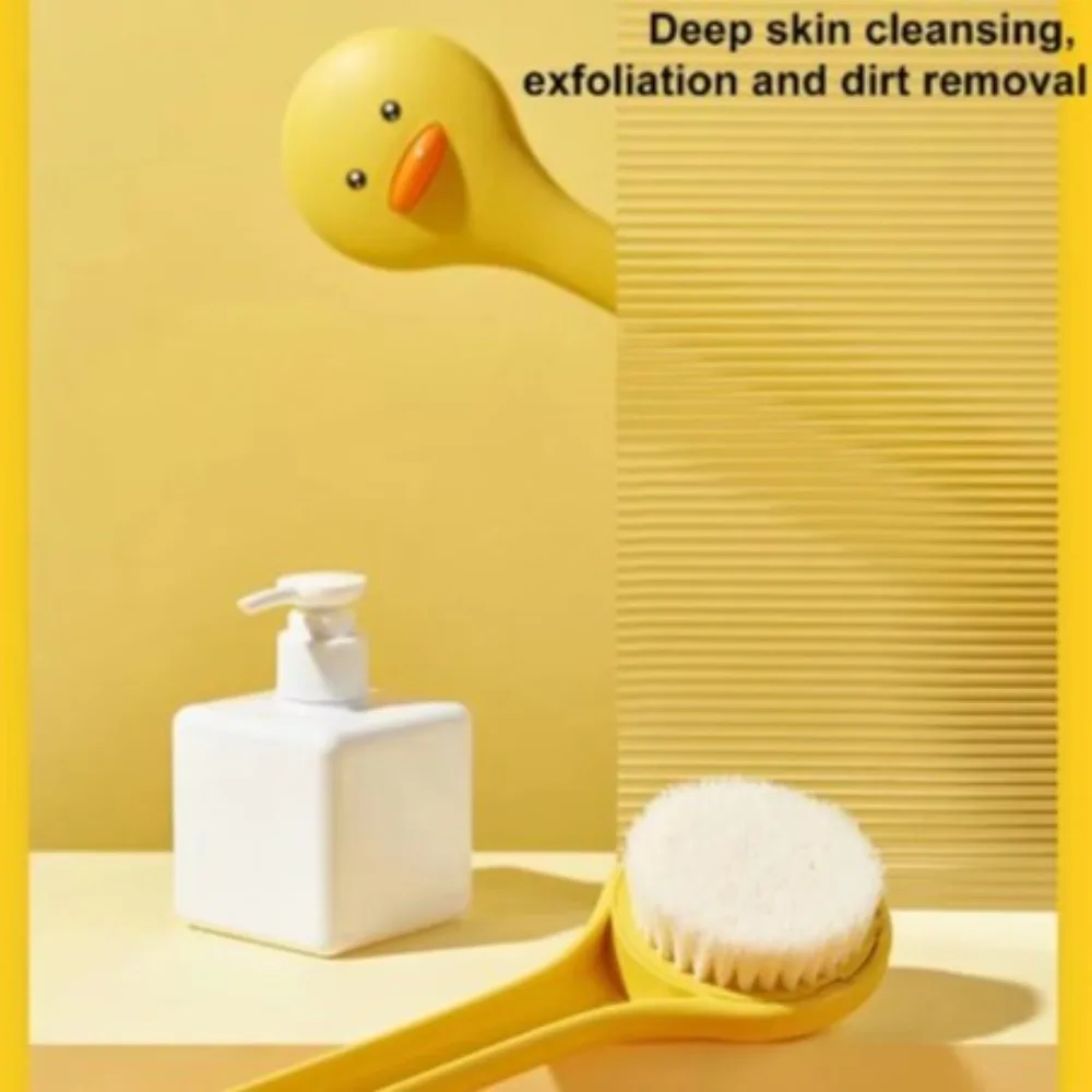 Cute Duck Bathing Brush Long Handle Soft Bristles Boby Rubbing Tool Hang Hole Skin Massager Shower Scrubber Boys and Girls