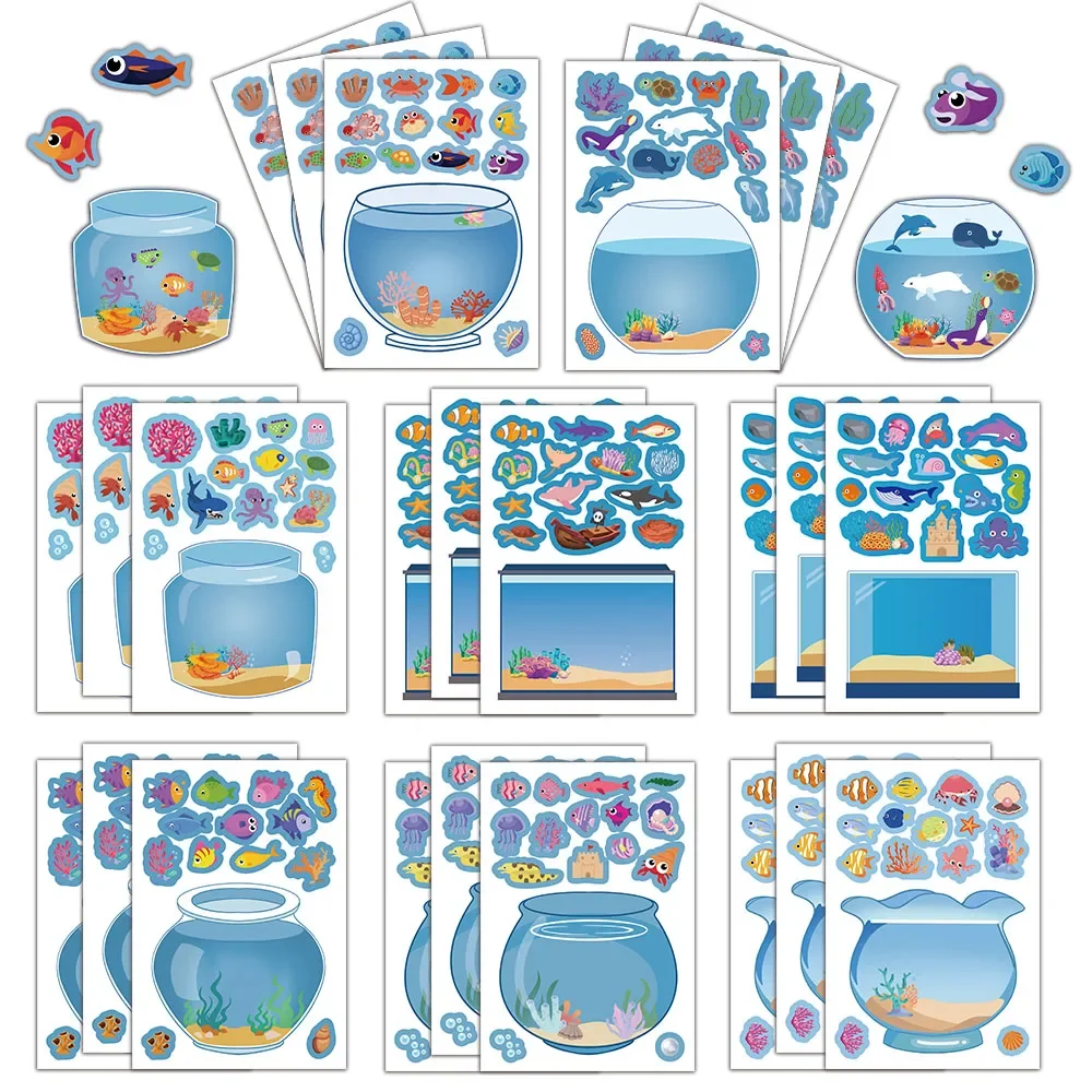 

8PCS Lucky Fish Tank Puzzle Sticker Handmade DIY Notebook Desktop Creative Decoration Waterproof