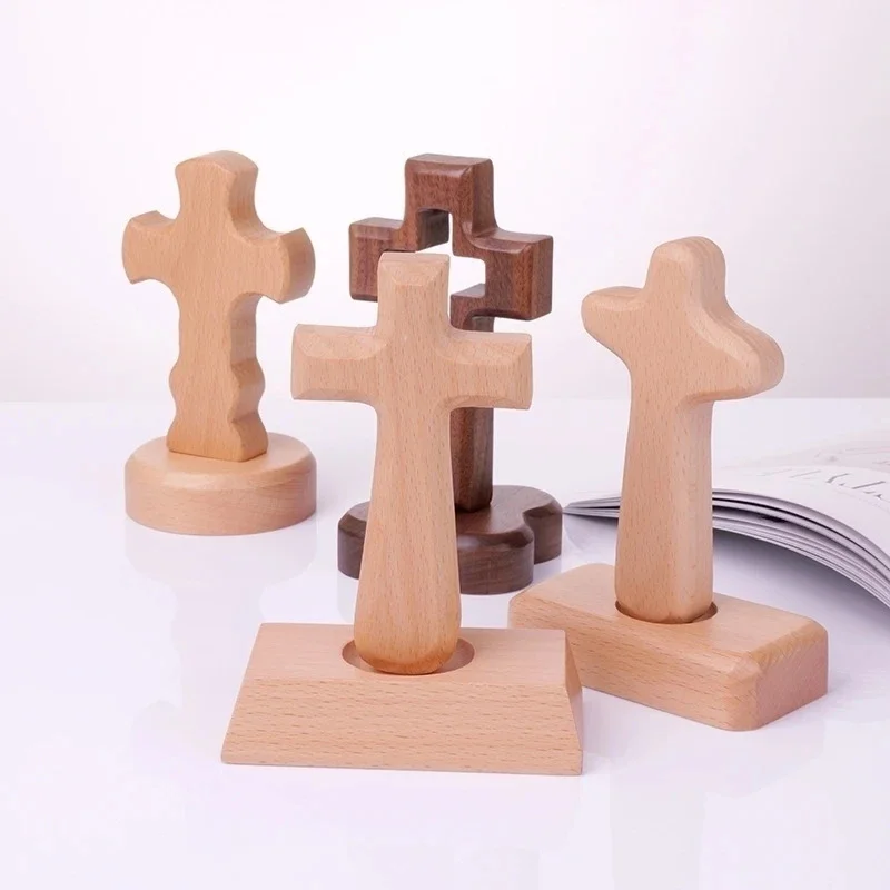Standing Wooden Crucifix Statue Tabletop Religious Figurine Spiritual Christian Gift Decorative Religious Art Home Table Decor