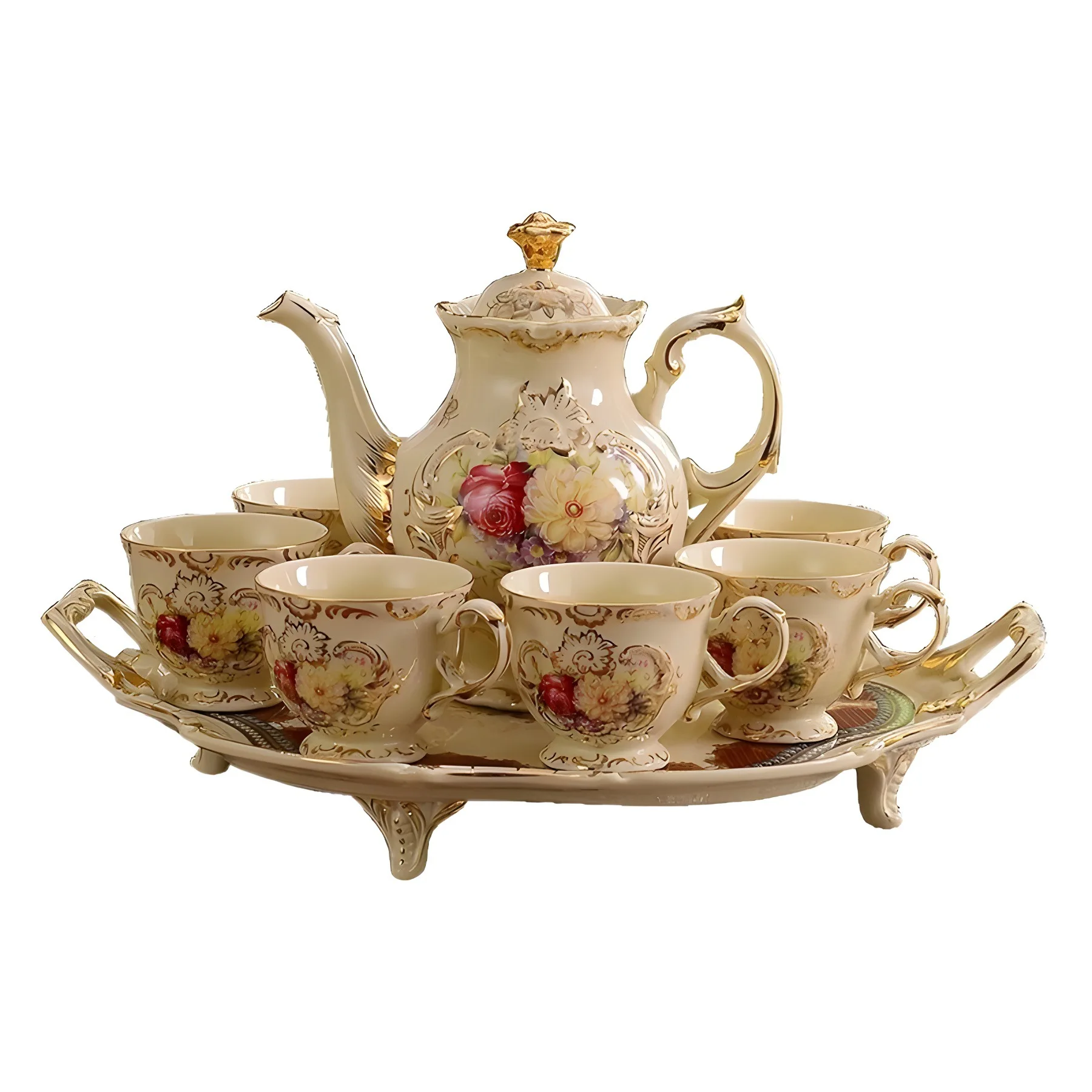 

European style, dental porcelain tea set, set, with tray, English style, afternoon tea, coffee