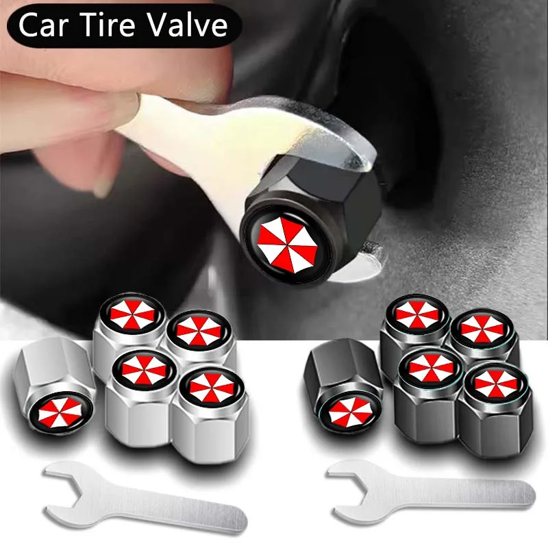 5Pcs Aluminum Alloy Car Valve Caps Dust Covers Rim Accessories For Umbrella Corporation Logo Automobiles Car Accessories