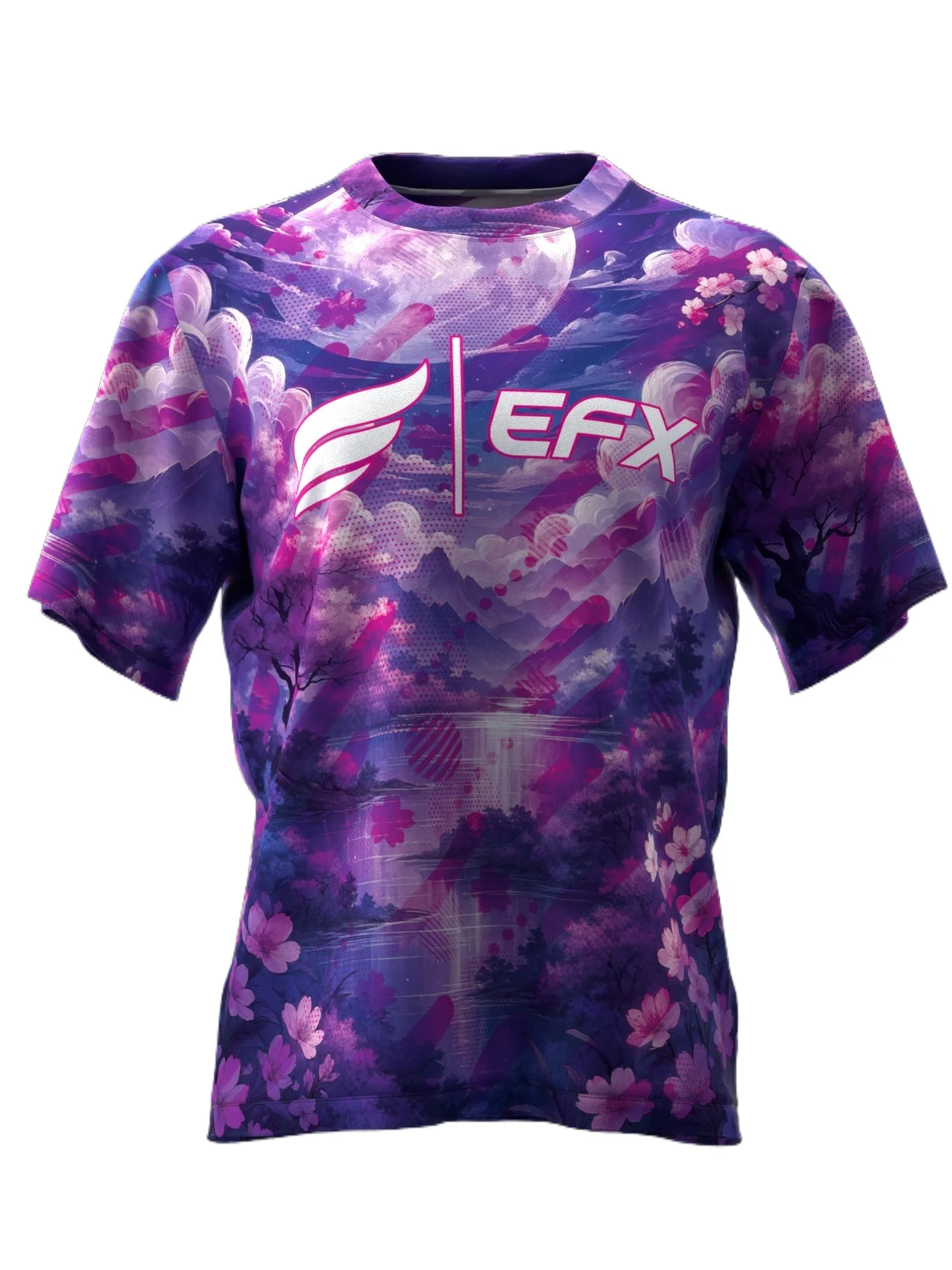 Bowling Jersey, Quick Dry Breathable, Moon Sakura Landscape Graphic,Dreamy Aesthetic Trendy Vibe for Bowling Games Close Friends