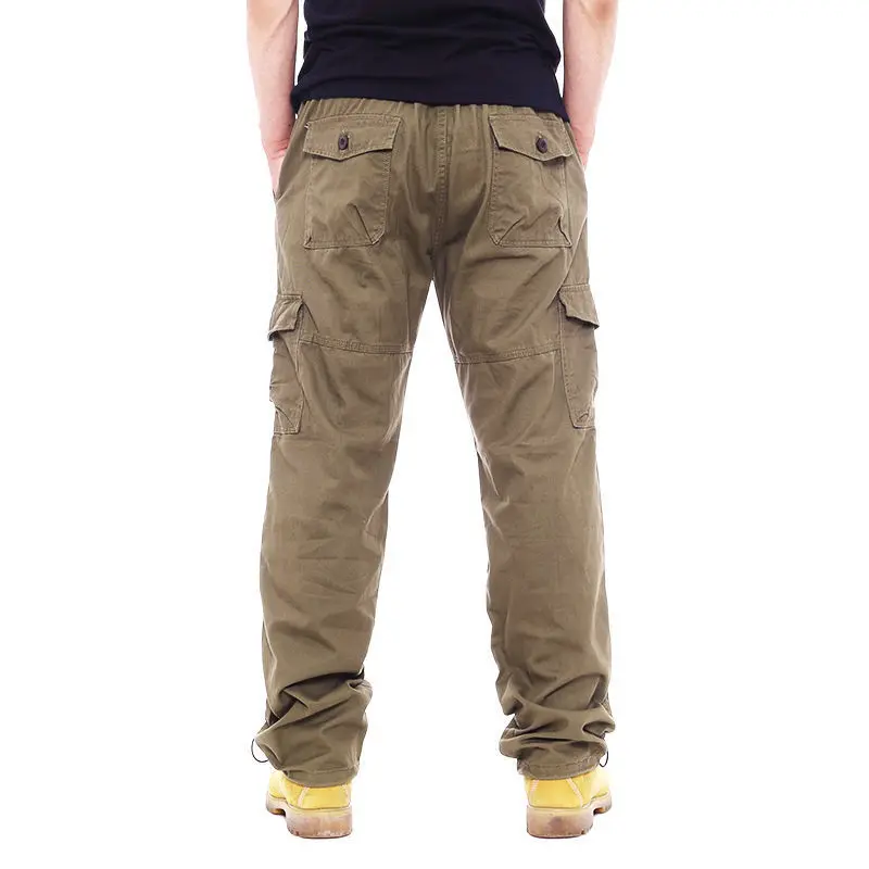 Pantalones Cargo informales con cremallera para hombre, pantalón táctico con múltiples bolsillos, holgado y recto, con cintura elástica