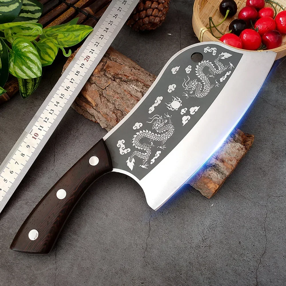 Heavy Duty Chinese Kitchen Knife Meat Cleaver Slicing Butcher Knive Wood Handle Stainless Steel Knife Chef Cooking Kitchen Knife