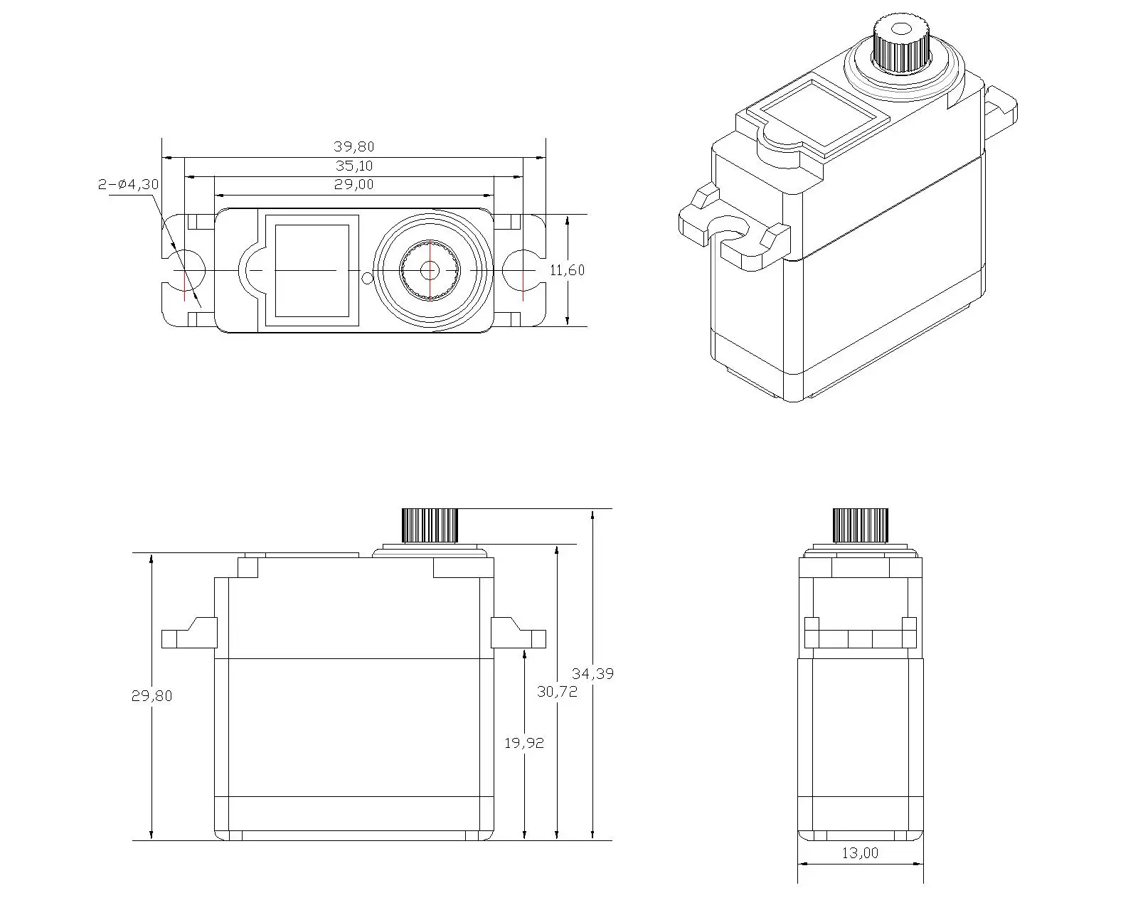4PCS Corona DS238MG 4,6kg.cm / 22g Metallgetriebe Digital Servo – Detail 6