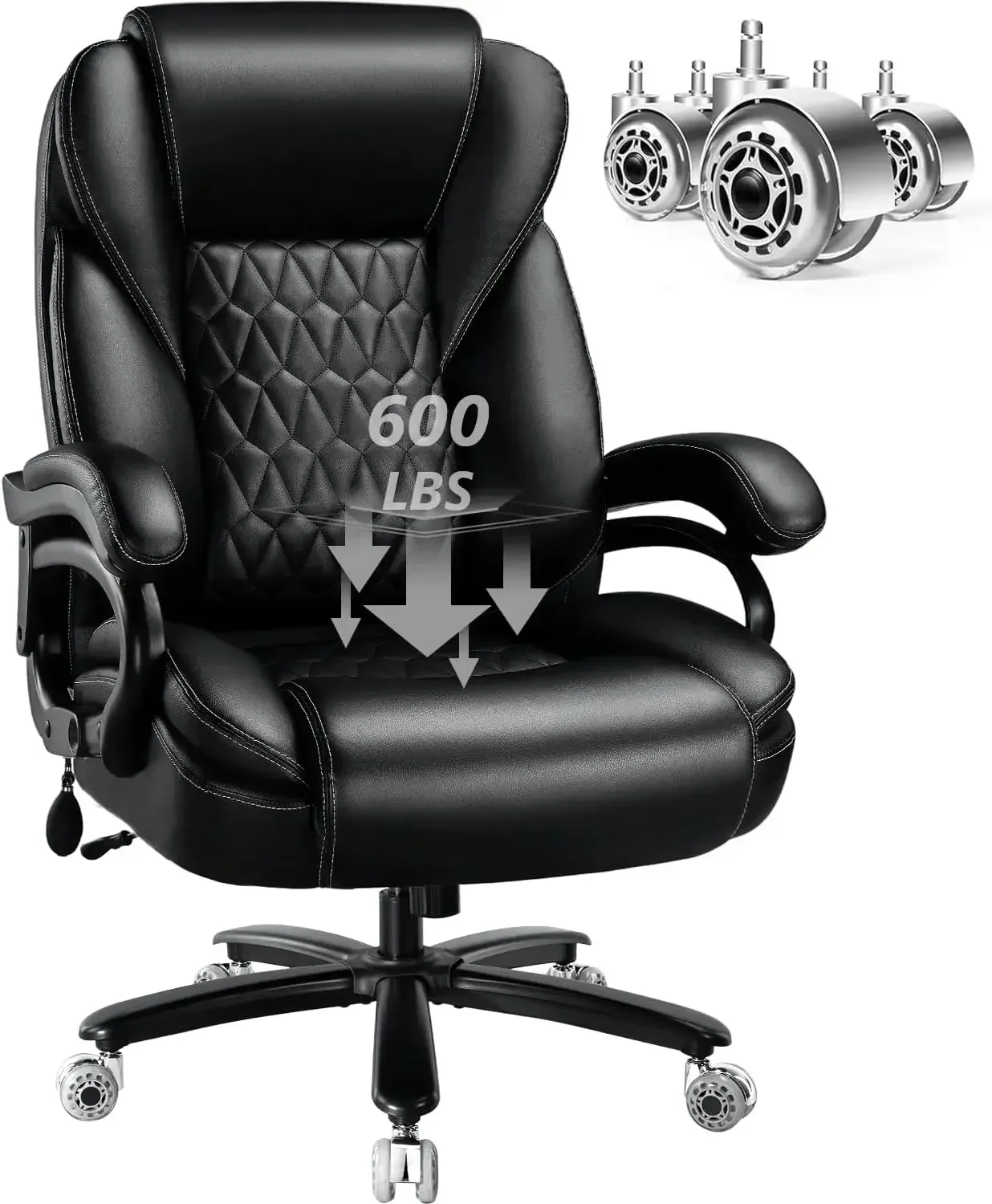 Big And Tall Office Chair 600 Lbs Heavy Duty Executive Desk Chair with Pocket Spring Cushion Adjustable Lumbar Support Large Com