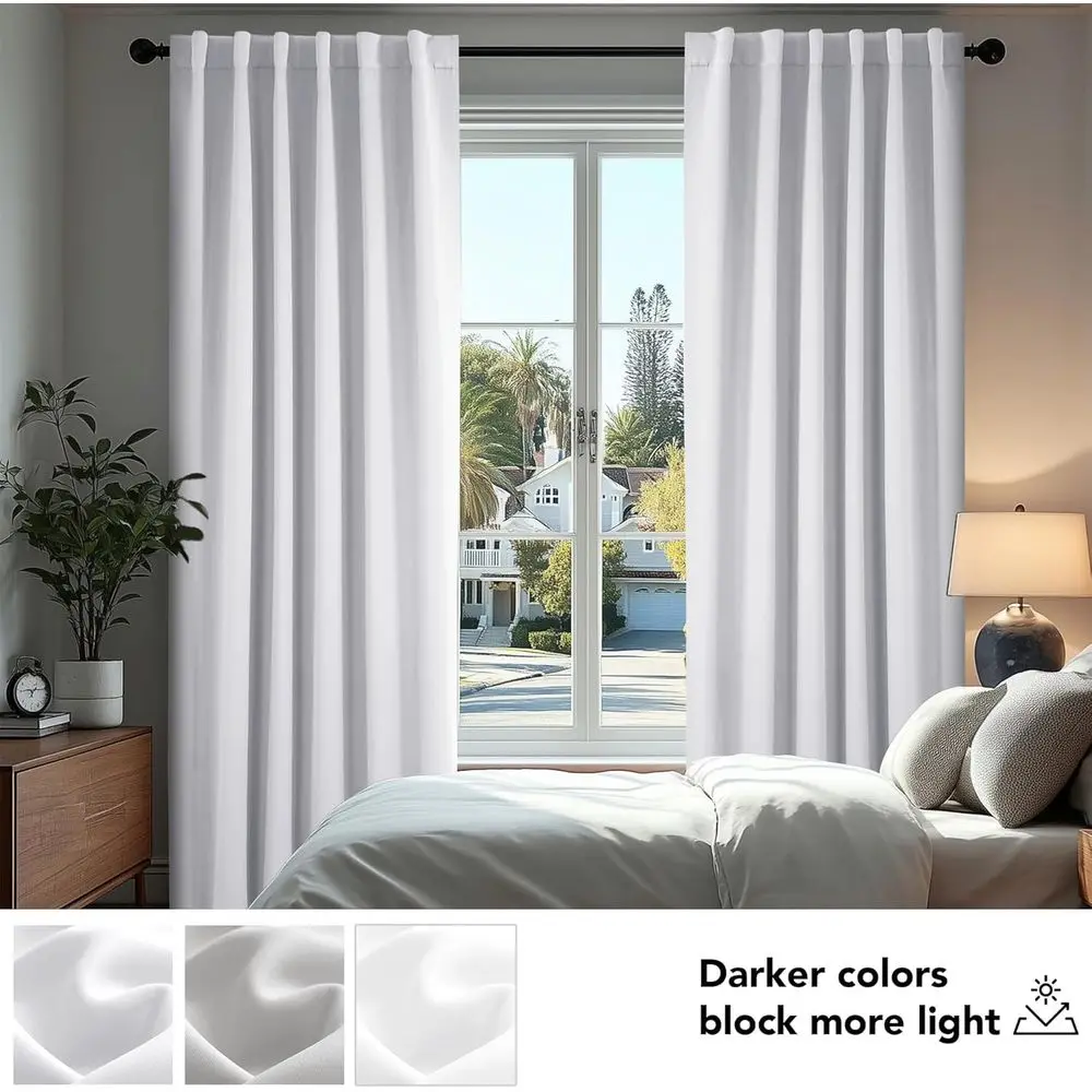 Cortinas opacas con aislamiento térmico, blanco estrella, 70 ancho x 95 l, juego de 2 paneles, diseño de pestaña trasera, lavable a máquina, ideal para dormitorios