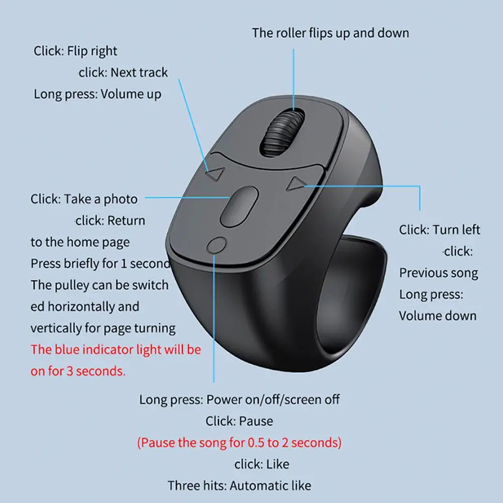 حلقة تمرير لاسلكية صغيرة عن بعد بلوتوث لصفحة iPhone Android iPad Kindle Controller USB قابلة لإعادة الشحن