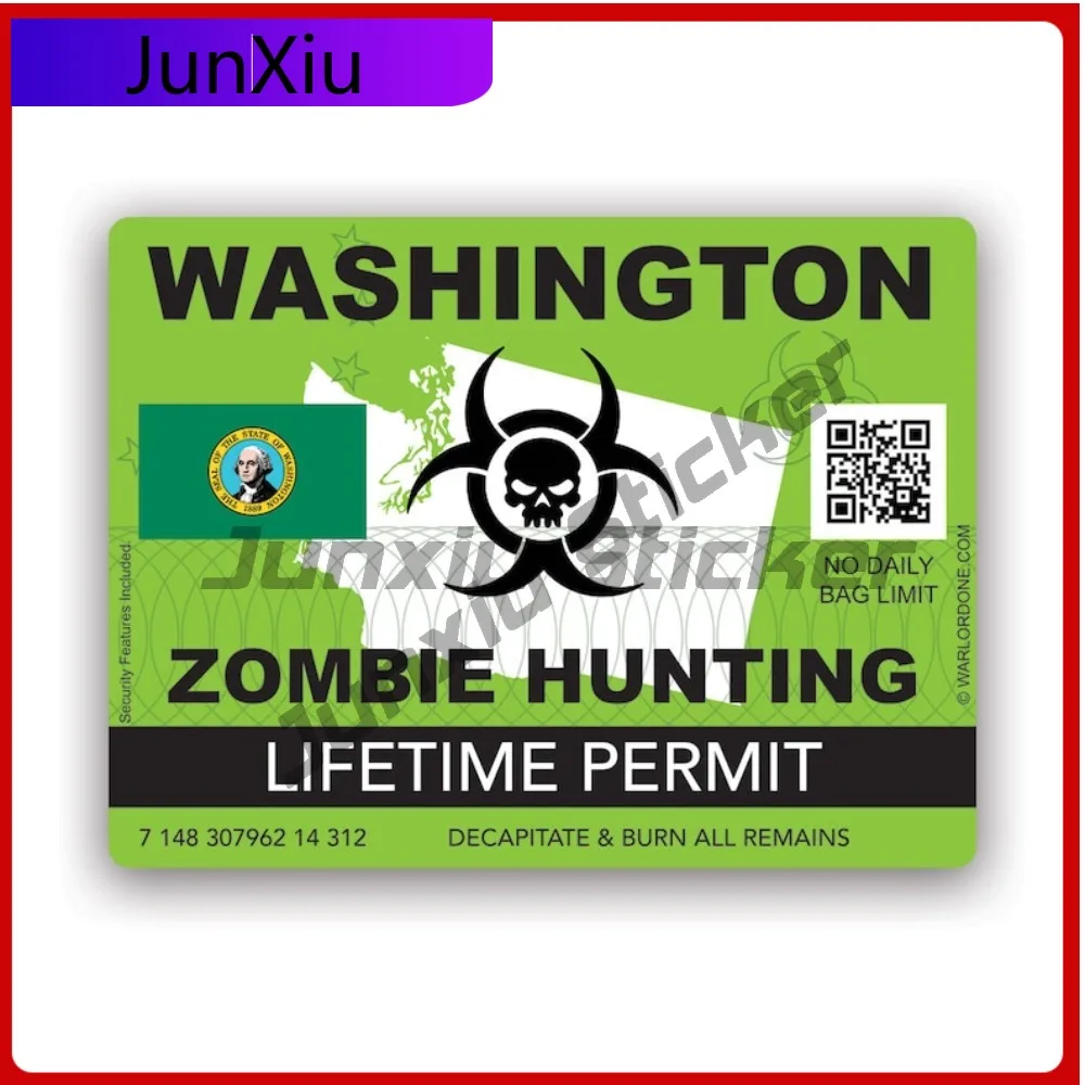 

Zombie Washington State Hunting Permit Sticker Cool Bumper Waterproof Vinyl Decal For Cars Sticker Decor Sticker High Quality