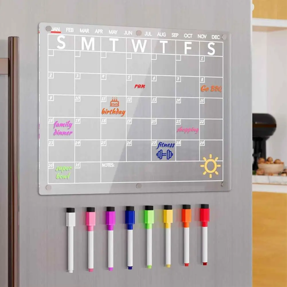 Acrylic Dry Erase Board Acrylic Magnetic Planning Board with Dry Erase Surface Monthly Weekly Meal Planner Fridge for Kitchen