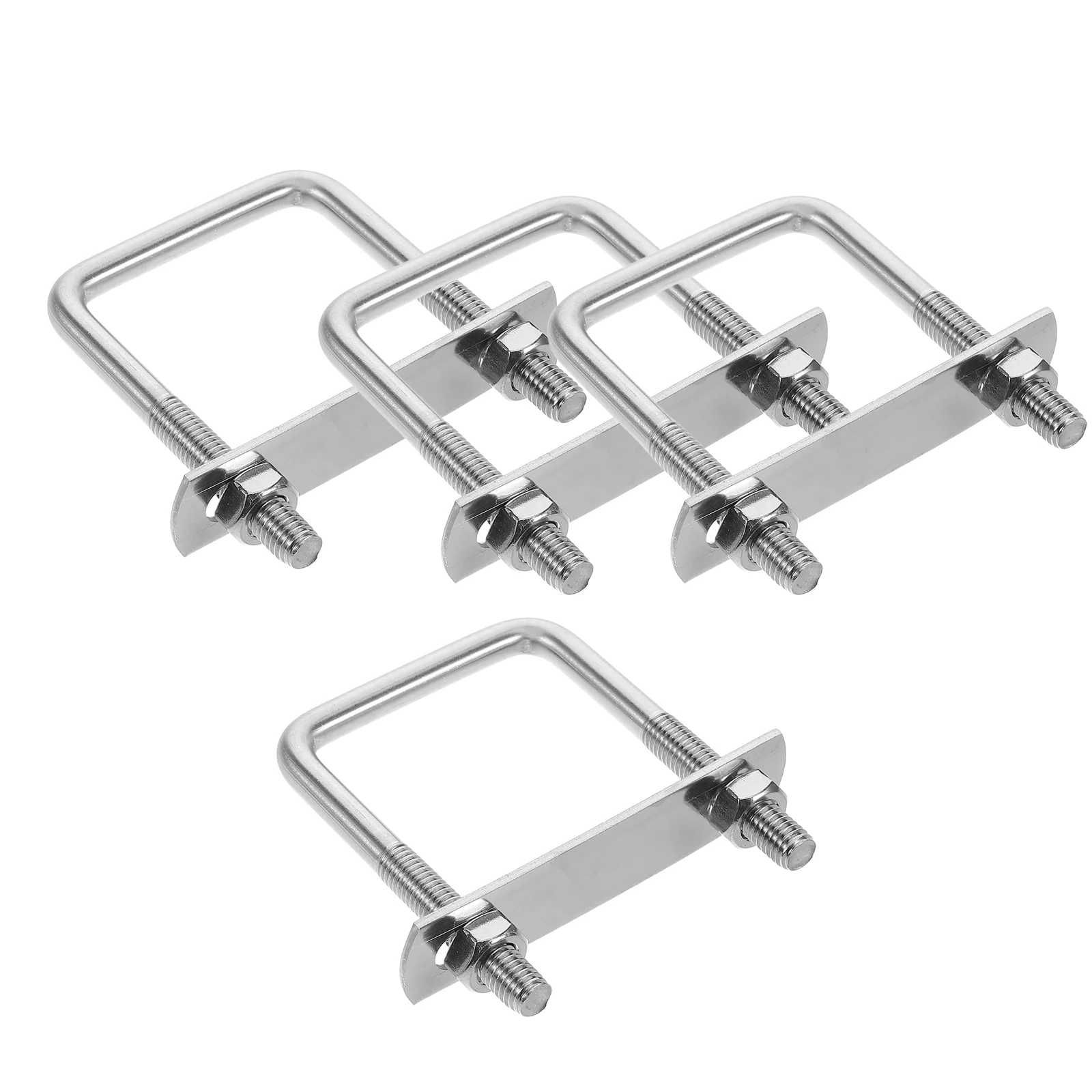 4 Pcs U Bracket with Thread U-shaped Square Card Set Bolt Clamp Stainless Steel Silver