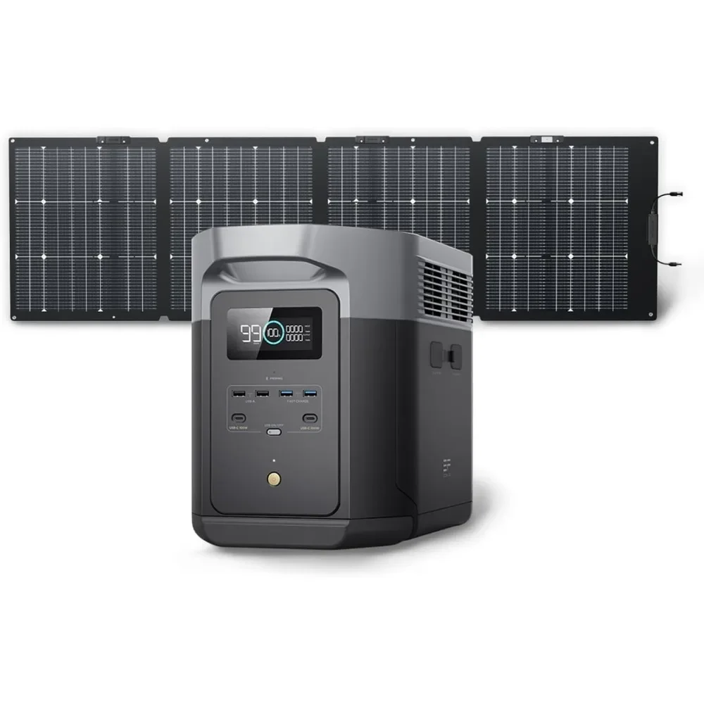 Solar Generator Max 2048Wh with 220W Solar Panel, LiFePO4 Battery Portable Power Station, Up To 3400W AC Output, Generator