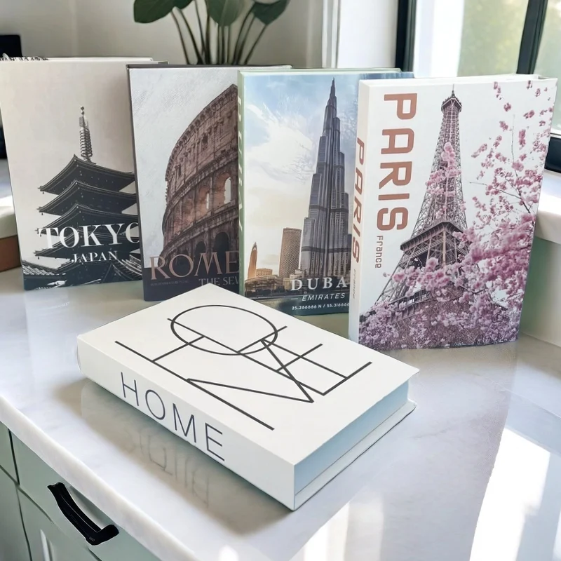 Paris Rome Dubai Luxury Decorative Books Interior Decoration Fake Book Storage Box Coffee Table Bedroom Ornaments Home Decor