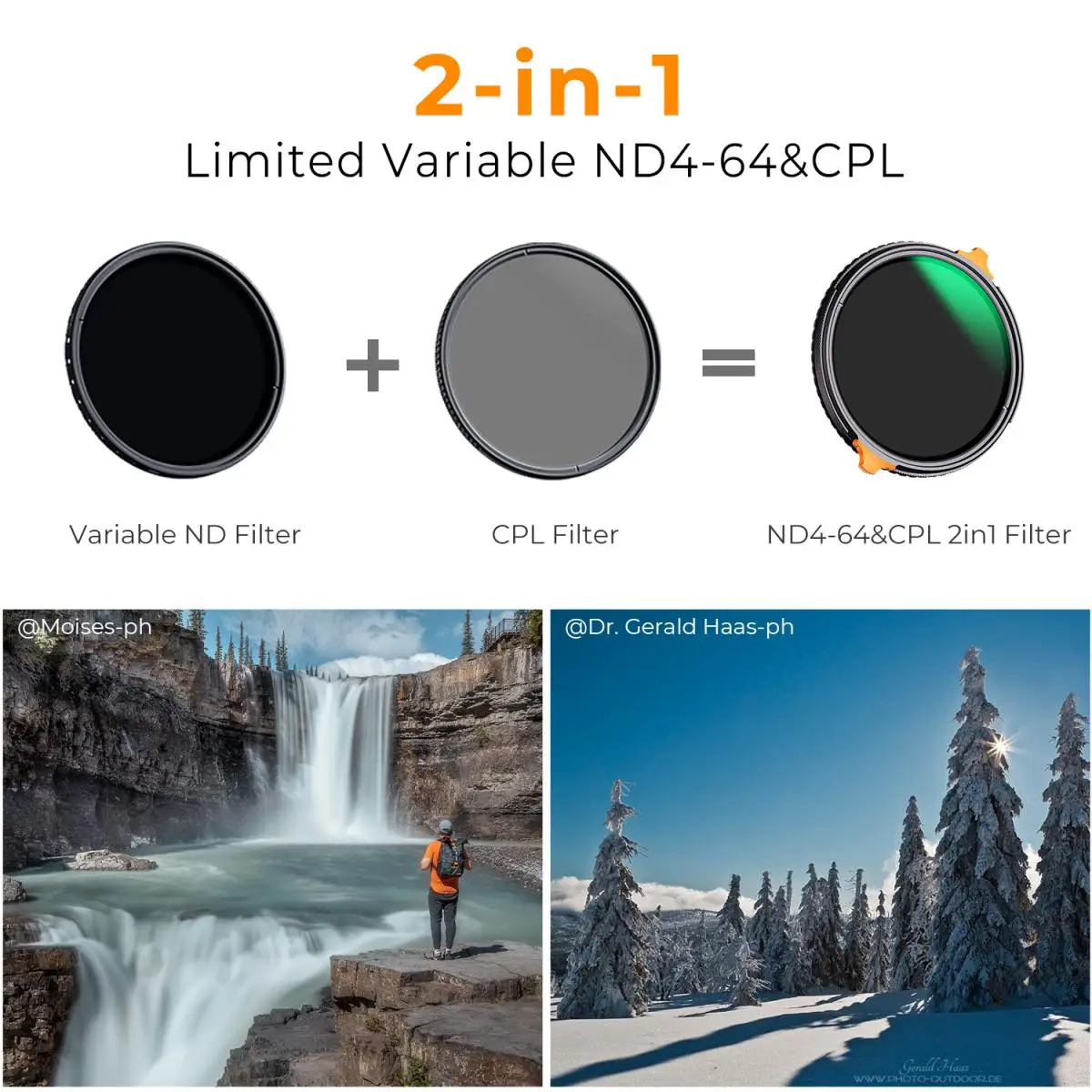 K&F Concept 67mm ND4 to ND64 CPL 2in1 Multifunction Filter Variable ND Filter 58mm 82mm Filter 49mm 52mm 55mm 77mm 62mm 72mm