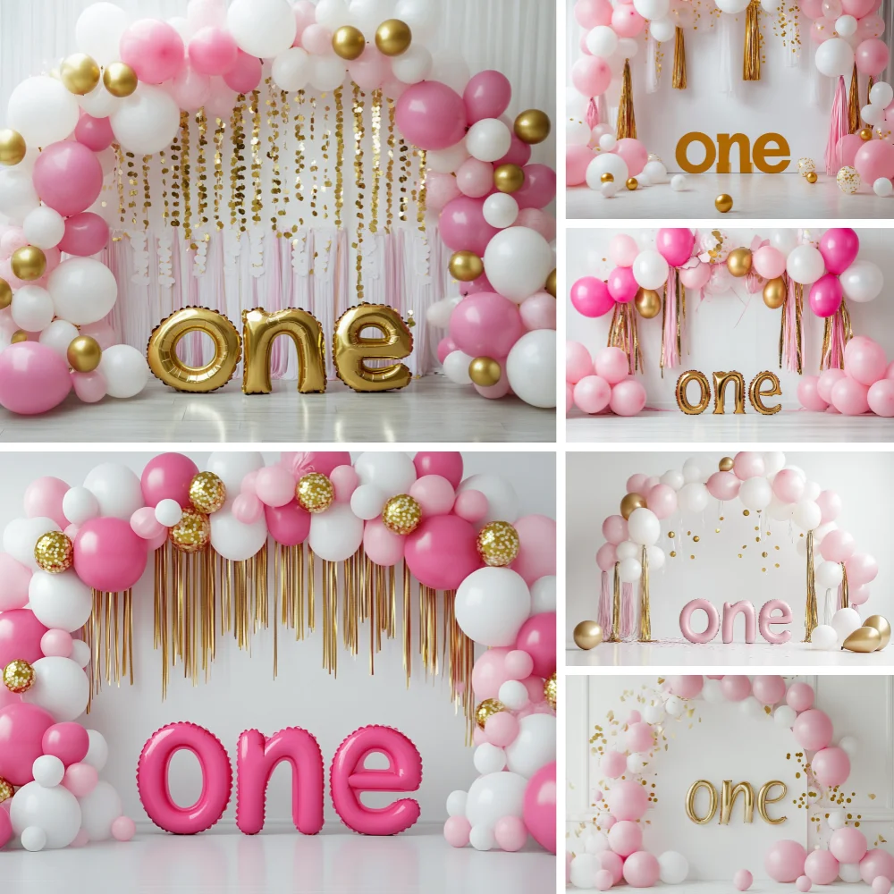 

Newborn One Year Birthday Party Decorations Happy 1st Birthday Background Banner Balloons Backdrop Supplies Photo Shoot Props