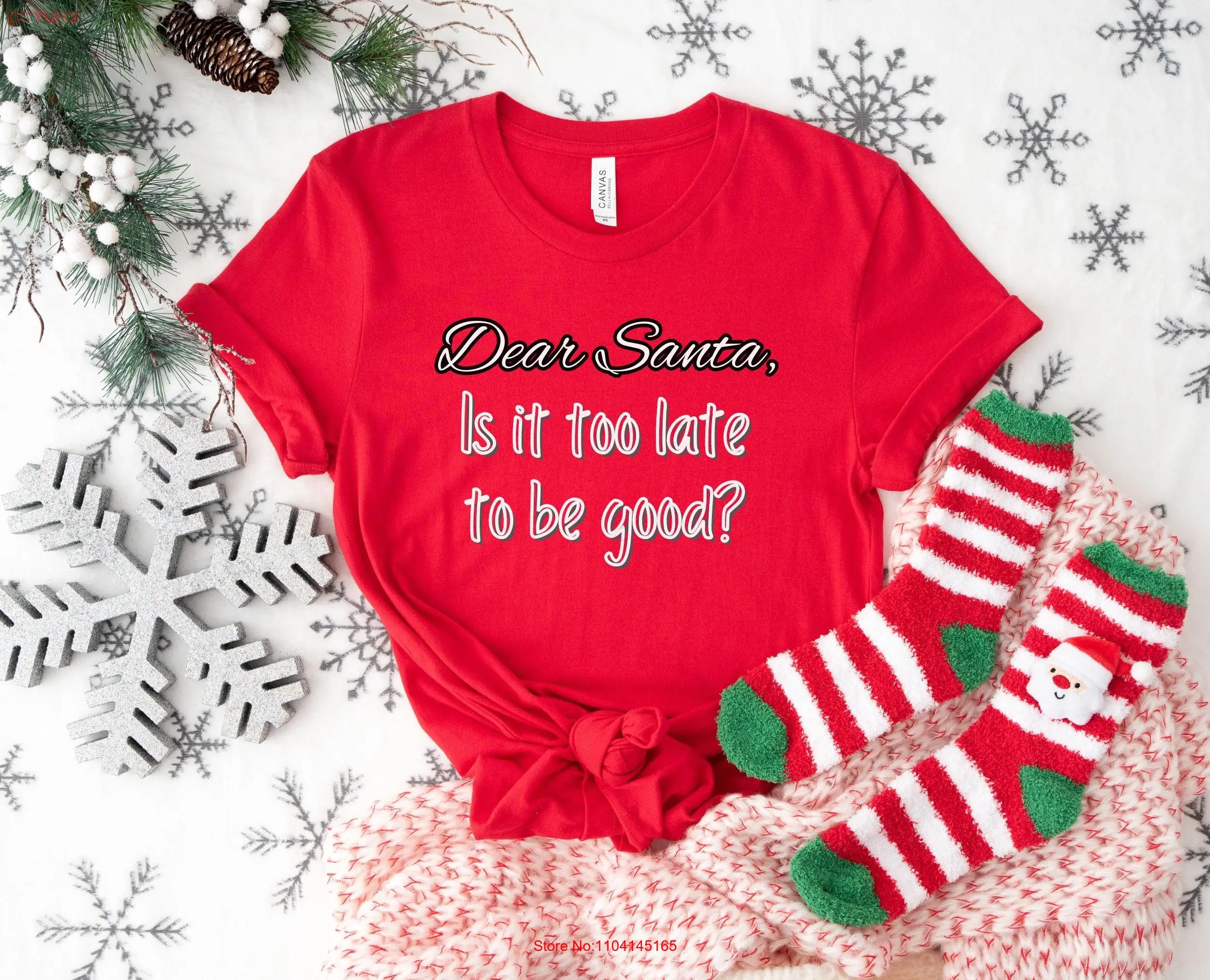 

Funny Christmas T Shirt Dear Santa Women's Red Holiday for Her Festive Sizes Small to 3XL long or short sleeves