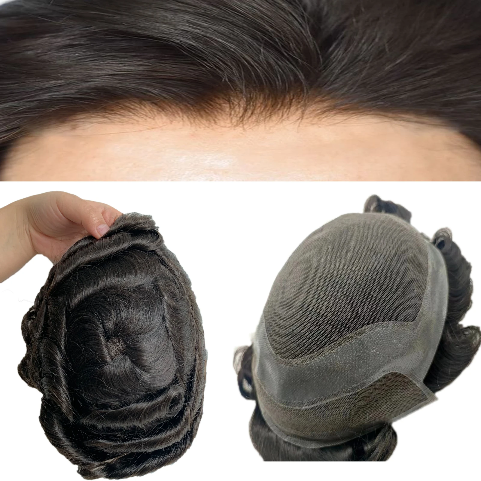 Hollywood Toupee For Men Hairreplacement Toupee with Swiss Lace Front Hair Pieces 100% Human Hair Prosthesis Man