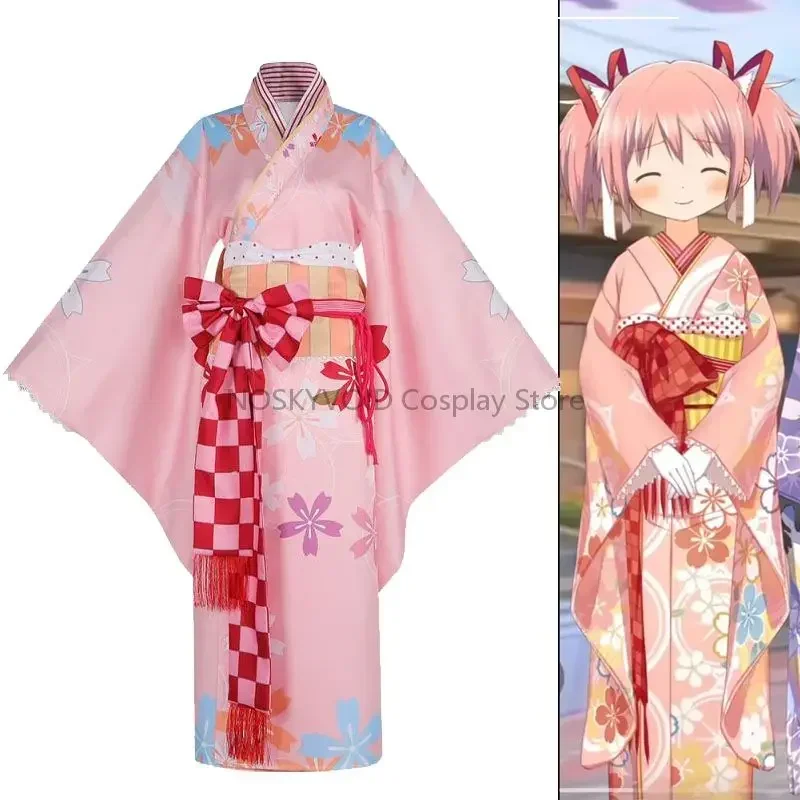 2024 Kaname Madoka Cosplay Kimono Sets Puella Magi Madoka Women's Wafuku Japanese Yukata Sakura Carnival Costume Festival