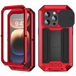 Military Heavy Duty Metal Case for iPhone 13 14 15 16 17 Pro Max Slide Camera Built-in Screen Protector Full Body Hybrid Cover