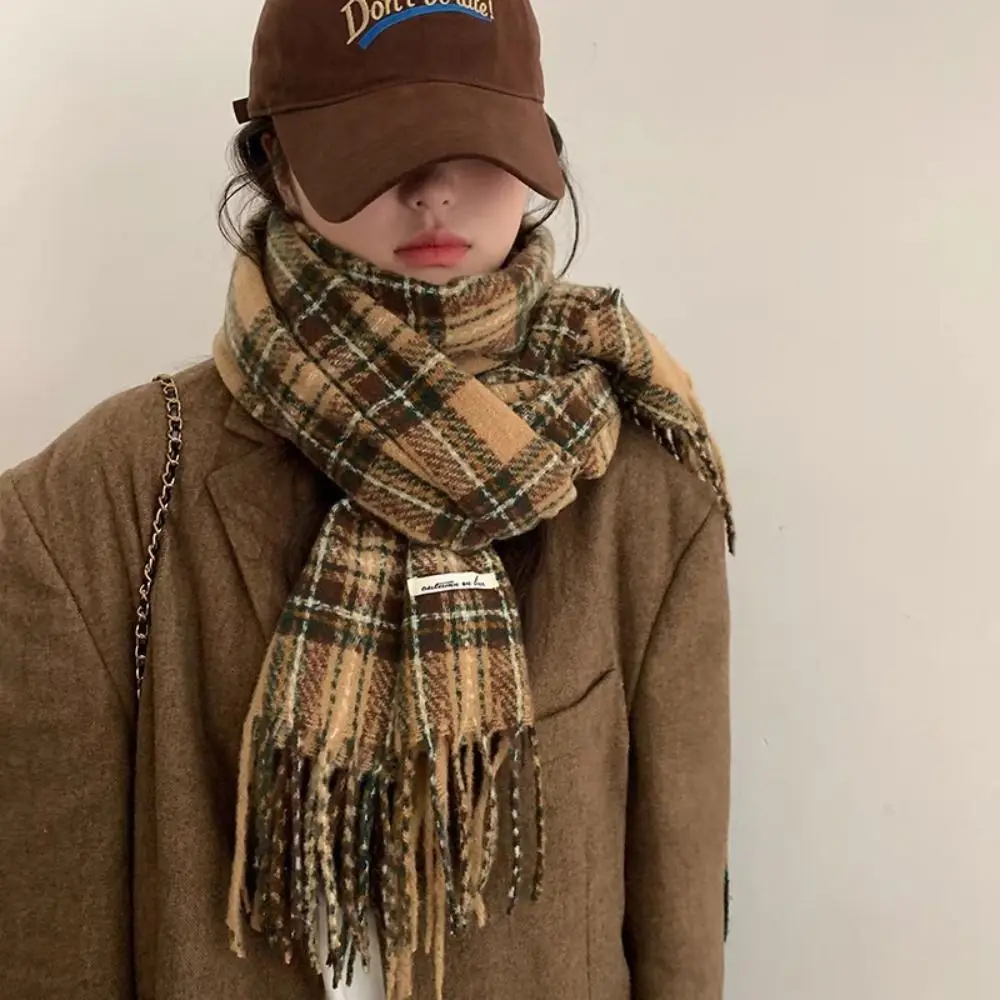 

Warm Tassel Plaid Wool Scarf Plush Cashmere Shawl Long Shawl Wool Scarves Korean Style Scarves Winter Cashmere Scarves Girl