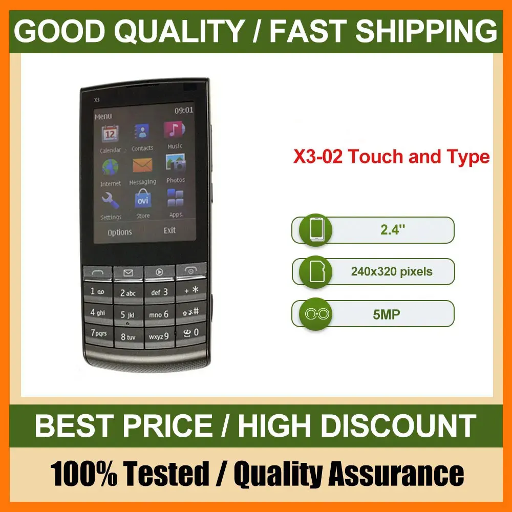 هاتف محمول أصلي يعمل باللمس ونوع X3-02 مصنوع في فنلندا يدعم اللغة الإنجليزية وحالة جيدة