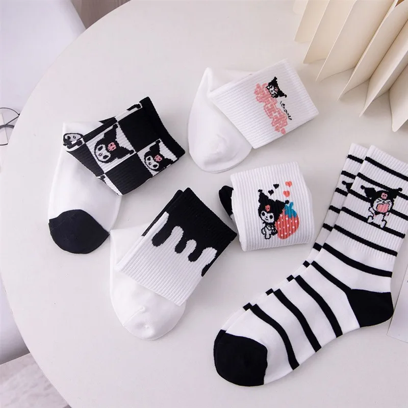 New Sanrio Kuromi Kawaii Socks Cartoon Winter Versatile White Stocking High Beauty Student Socks Girl Birthday Gift For Children