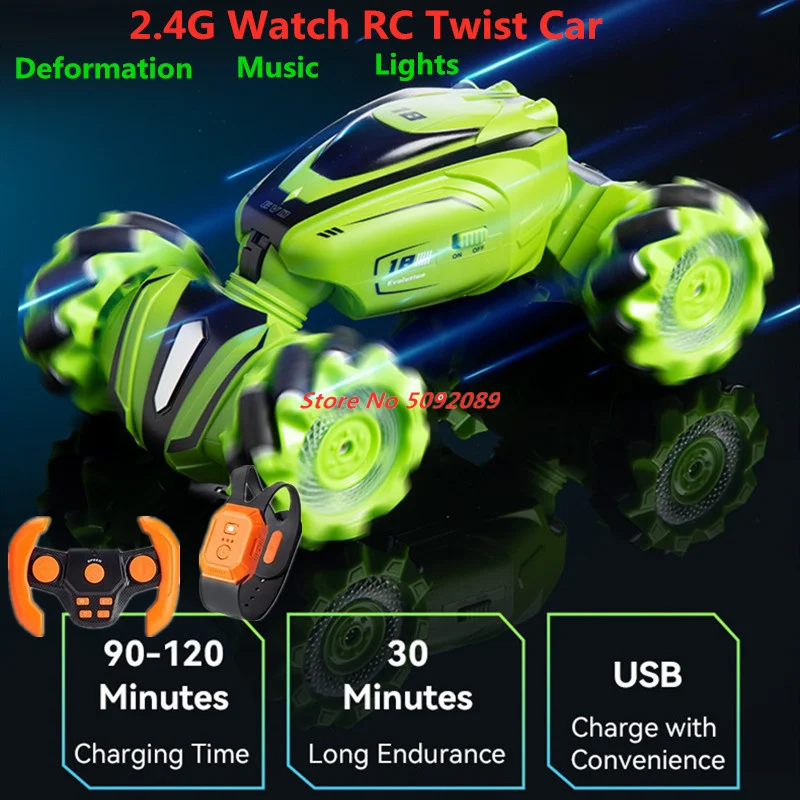 2.4G Gesture Stunt Twist Car 4WD Twist- Desert Cars Climbing Drift cool Lighting Music Remote Control Car Deformation Toys Gifts