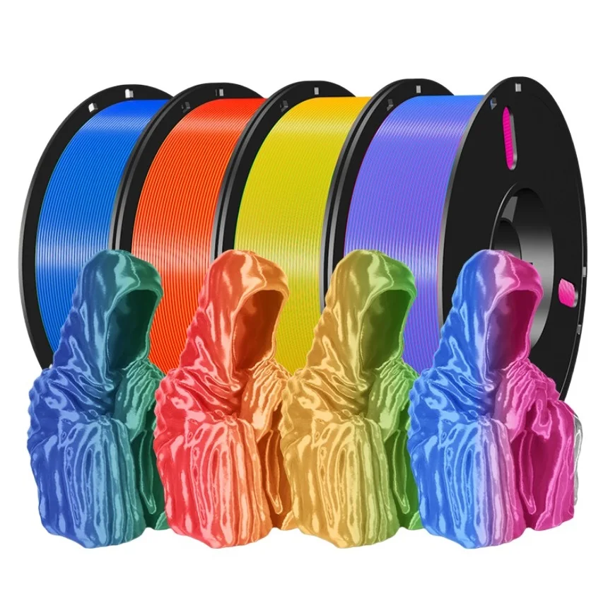 200G Dual Color Filament Silk PLA 1.75mm 3D Printer Plastic Materials Two Colors Filament Shiny PLA Black Red Green Bundle New