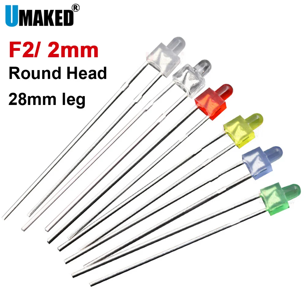 

1000pcs F2 2mm 28MM leg LED lamps diodes chip Clear/color/Fog len light beads F2 led Emitting diodes WW/W/R/G/B/Y Lighting DIP