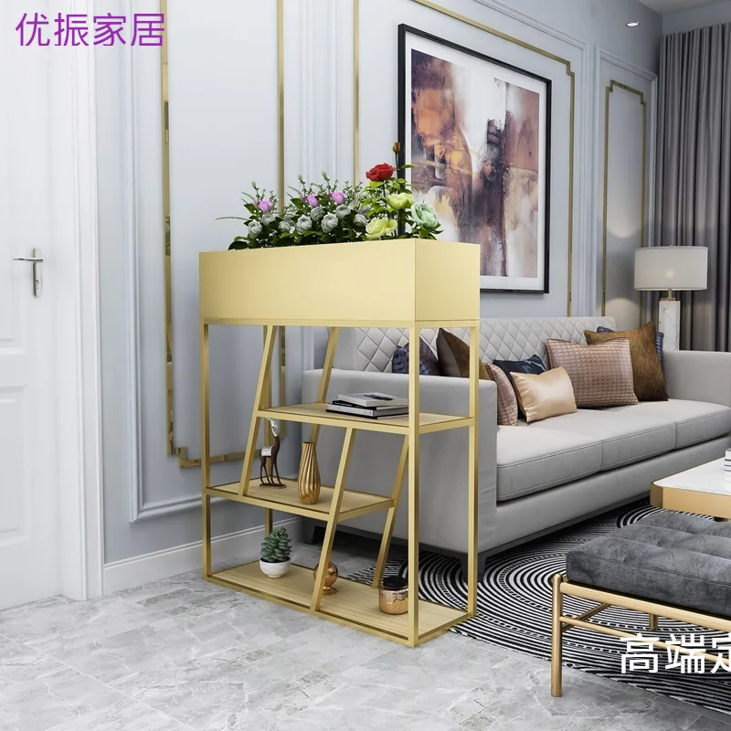 Creative wrought iron rack, modern simple partition floor rack, small apartment living room display rack