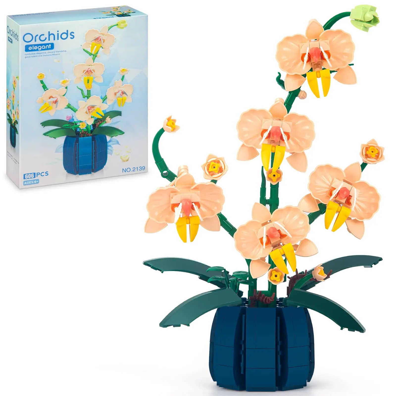 Orchid Flower Building Kit, Plant Botanical Bonsai Collection, Decor Home Office, Blocks Toy for Adults Kids Age 6+, 616PCS