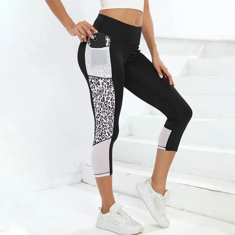 Mallas empalmadas de leopardo para mujer, Leggings sexys de cintura alta para correr al aire libre, caminar, sin costuras, levantamiento de glúteos, moda delgada para Yoga y gimnasio