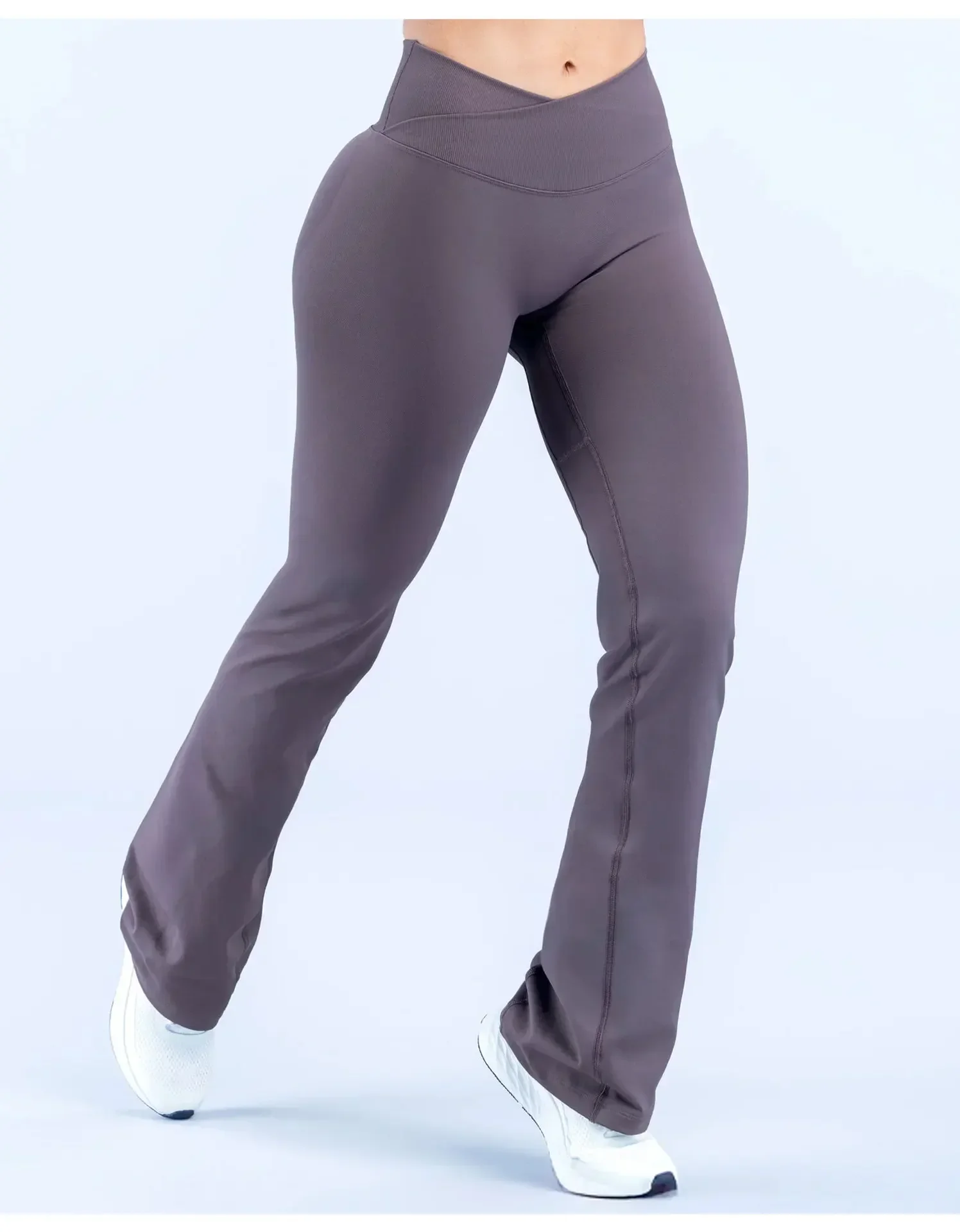 Logo Damen Nahtlose Yoga-Schlaghose mit Kreuz-V-Rippenbund und verstecktem Scrunch-Effekt Fitness-Leggings – Detail 38