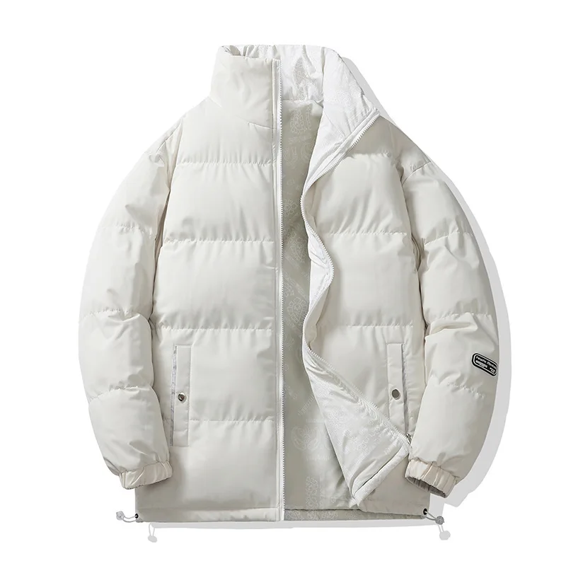 سترة شتوية جديدة للرجال مبطنة بالقطن مع دافئة سميكة وياقة واقفة سترة رجالية عصرية وغير رسمية على الوجهين