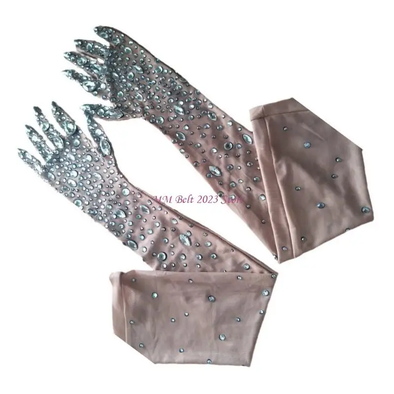 

49ME 2lots Stylish Rhinestones Meshes Gloves Long Elegant Mittens Women Fashion Glove