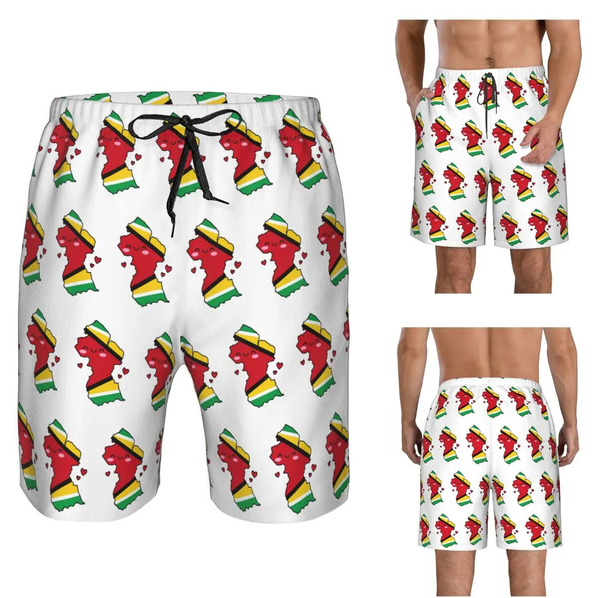 Guyana Flag Map Smile With Love Trunks Beach Board Shorts Casual Quick Dry Swim Summer Men Pants