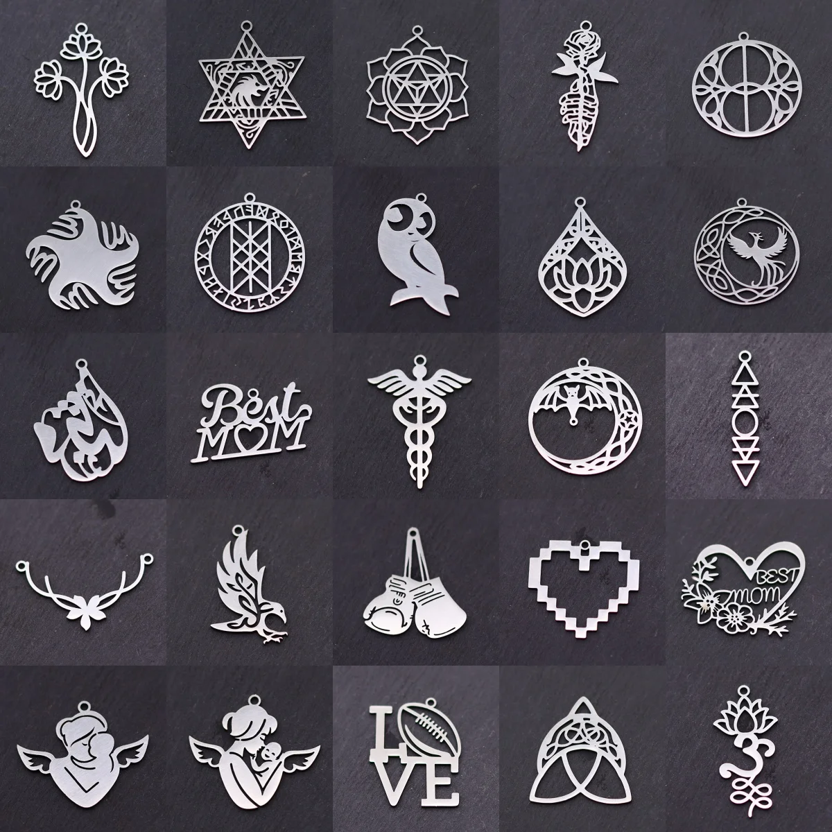3pcs DIY Jewelry Charms Witch Knot Lotus Amulets Stainless Steel Flying Bird Pendant for Bracelets Making Sweet Heart Accessorie