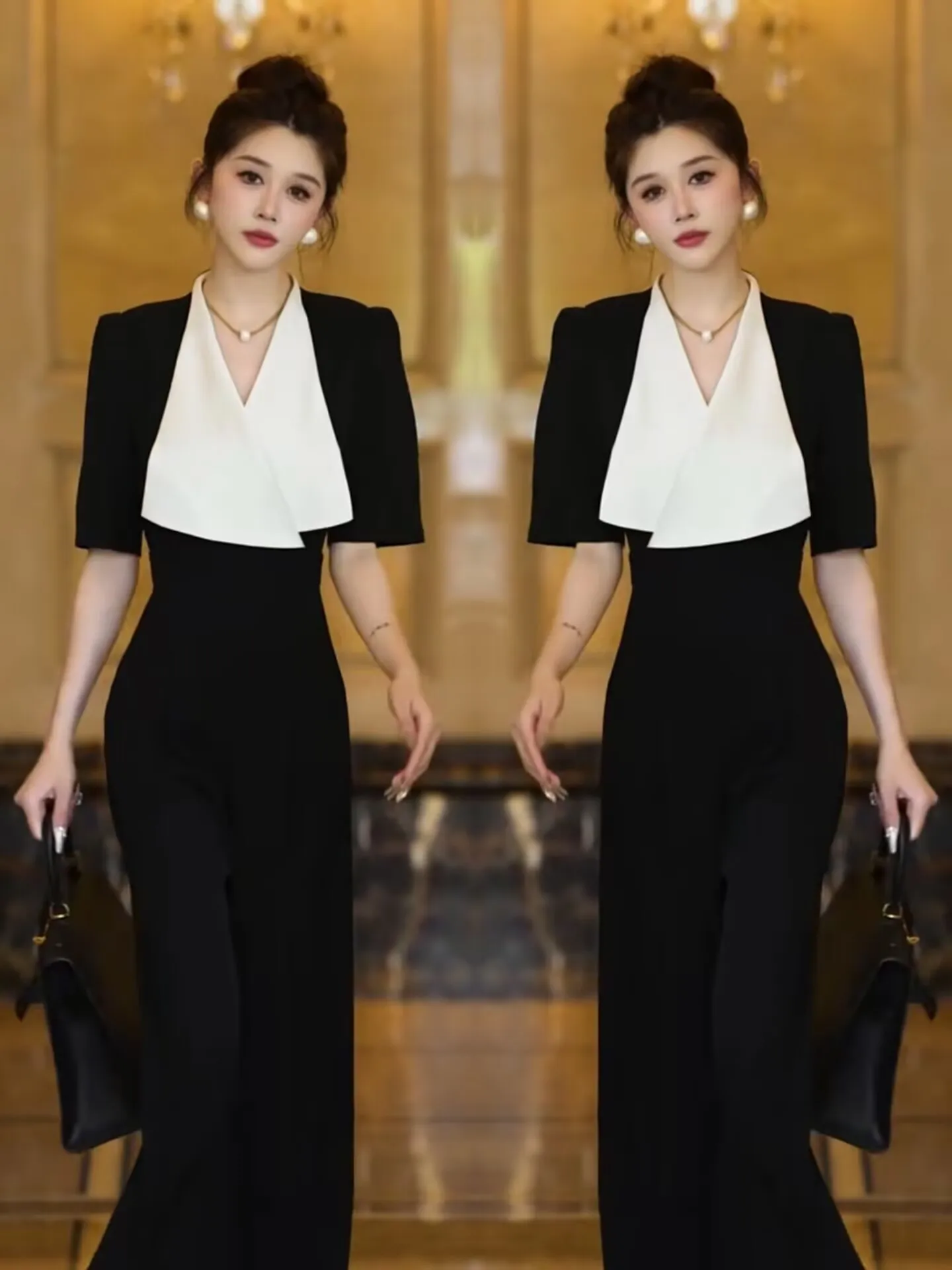 

Прямой комбинезон с высокой талией Ele, летний комплект 202, женские широкие брюки с высокой талией, длинные брюки с высокой талией